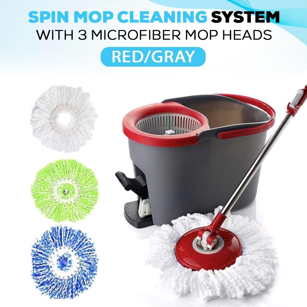 SIMPLI-MAGIC 79349 Spin Mop Cleaning System with 3 Microfiber Mop Heads, Red/GRAY,Red/Black - Image 4