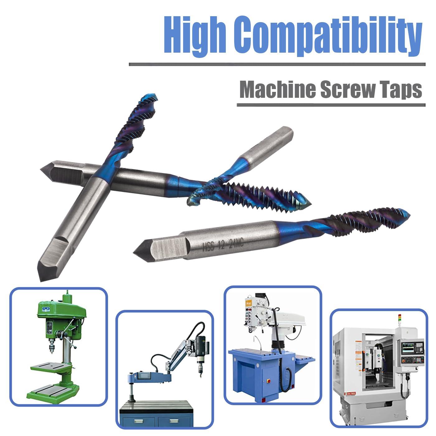 Mesee 6 Pieces Spiral Flute Tap Set SAE Size Nano Blue Coated HSS Machine Screw Taps 6-32NC 8-32NC 10-24NC 10-32NC 12-24NC 1/4-20NC Screw Threading Tap Drill Bits Thread Tapping Tool - Image 6