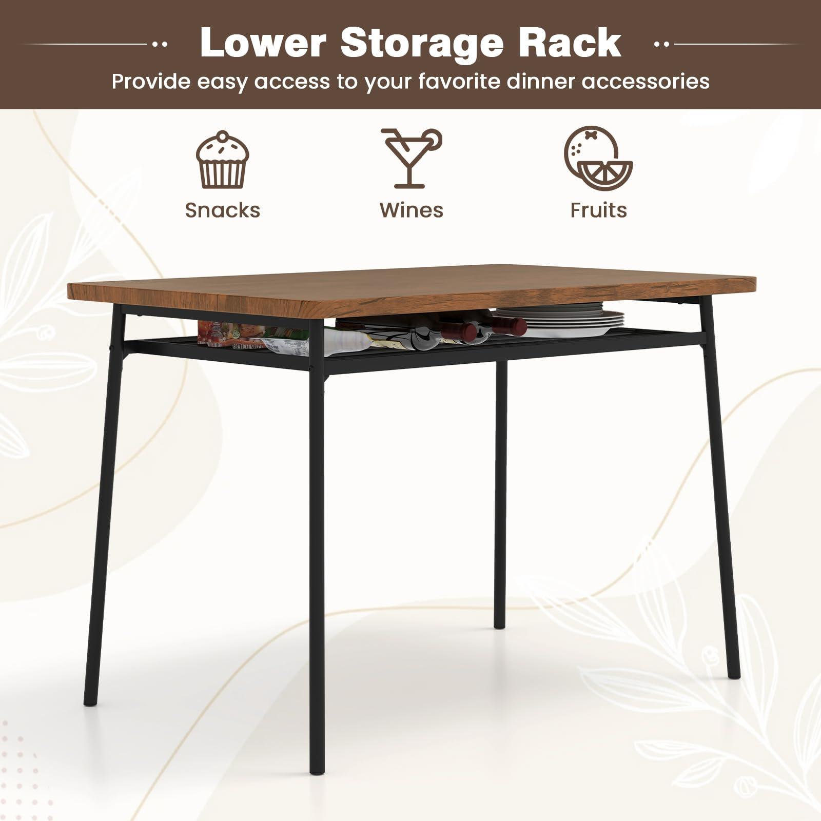 GOFLAME 5-Piece Dining Table Set for 4, Wood Rectangular Kitchen Table & Chairs Set with Metal Frame, Storage Rack, Space-Saving Industrial Dinette Set for Dining Room, Living Room, Breakfast Nook - Image 5