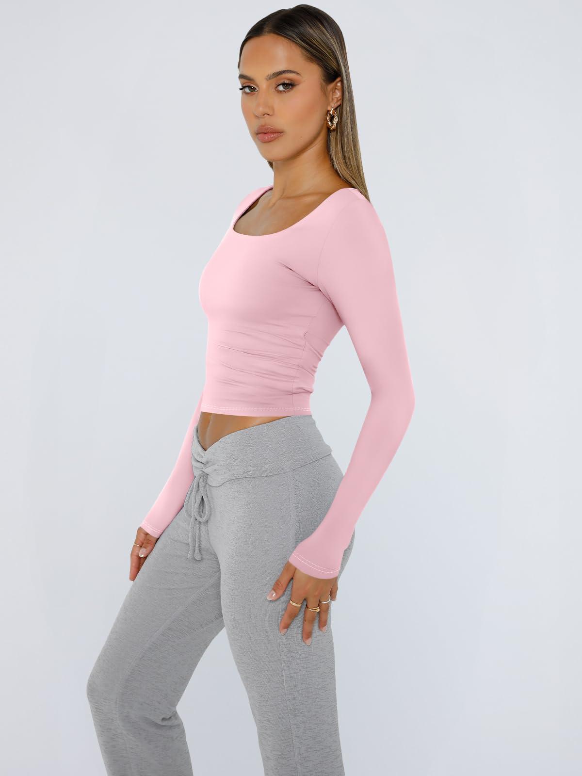 Trendy Queen Womens Long Sleeve Shirts Crop Tops Square Neck Going Out Basics Tees Y2K Winter Clothes 2025 - Image 3