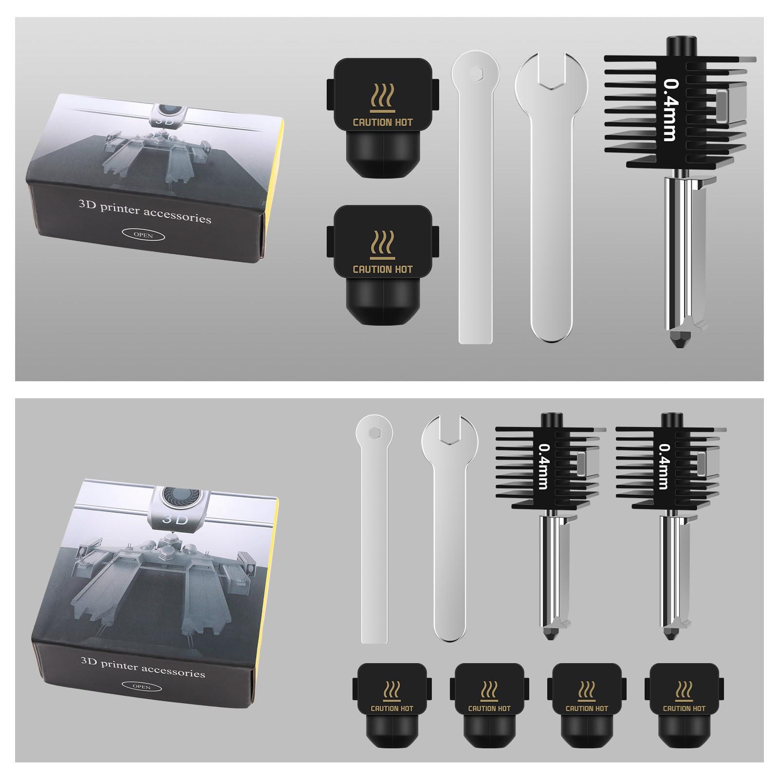 2 Pack A1 Mini/A1 Hotend Print Head Upgrade Extruder Replacement with 4PCS High-Temperature 0.4MM Hardened Steel Nozzle Hot End Kit Silicone Cover Sock for Bambu Lab A1/A1 Mini (2PK(0.4mm+0.4mm)) - Image 8