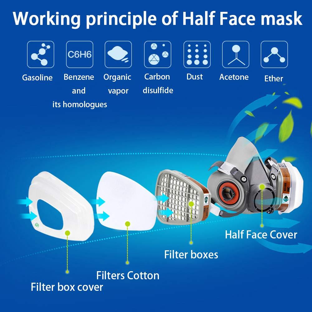 RBLCXG Respirator Reusable Half Face Cover Gas Mask with Safety Glasses, Filters for Painting, chemical, Organic Vapor, Welding, Polishing, Woodworking and Other Work Protection - Image 2