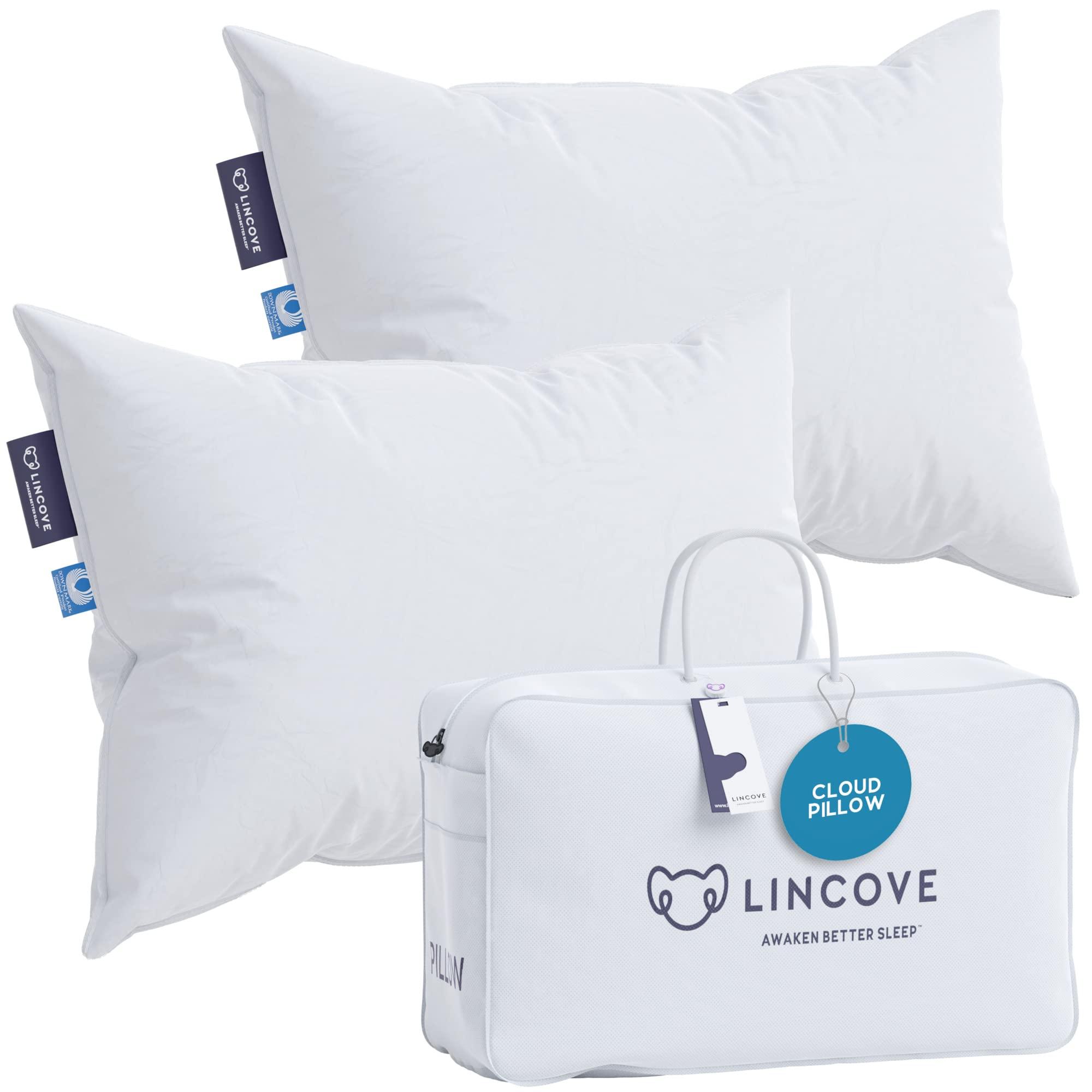 Lincove Cloud Natural Canadian Down Pillow, White Luxury Sleeping Pillow - 625 Fill Power, 500 Thread Count Cotton Shell, Made in Canada, Standard - Firm, 2 Pack
