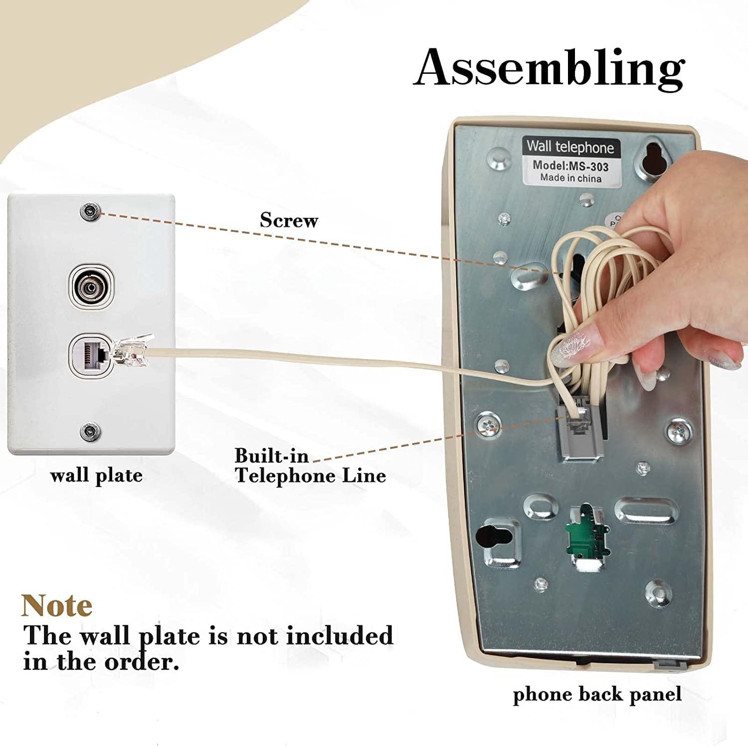 Wall Phone with Classic Design,Corded Wall Phone,Crisp Mechanical Ringer,Easy to Install, Retro Phone, Perfect for Kitchen,Living Room & Bedroom (Beige) - Image 5