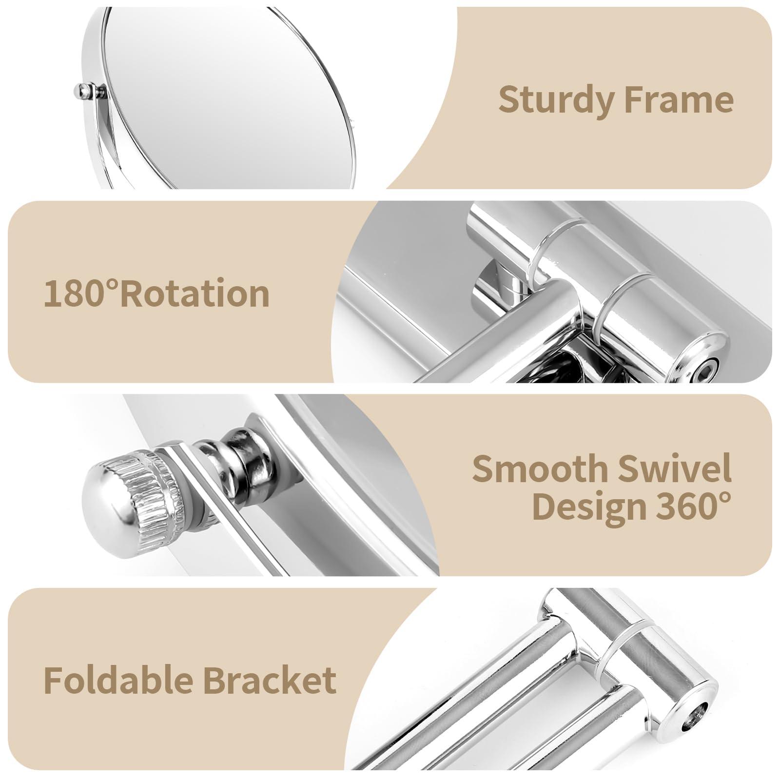 BTremary 9” Large Wall Mounted Makeup Mirror 1X/7X Double-Side Bathroom Magnifying Mirror 360 Swivel Vanity Mirror Extendable Shaving Wall Mount Cosmetic Mirror for Men and Women, Chrome - Image 7