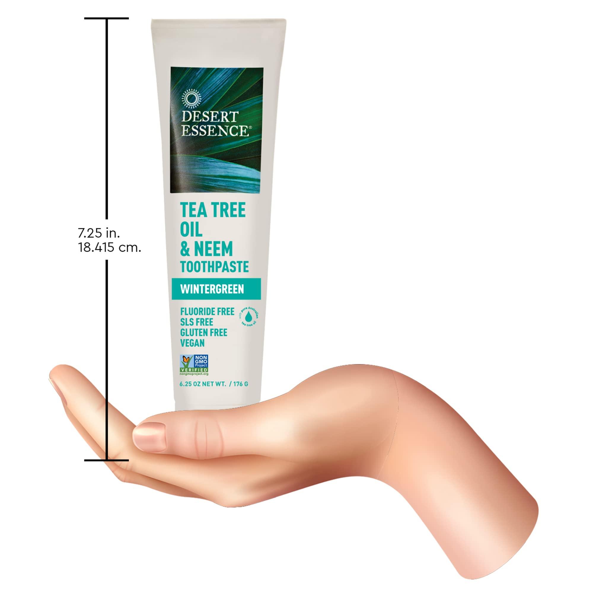 Desert Essence Tea Tree Oil & Neem Toothpaste - Fluoride-Free, Gluten-Free, SLS Free Formula - Vegan, Herbal Toothpaste for Plaque Reduction - Wintergreen Flavor, 6.25 oz - Image 7