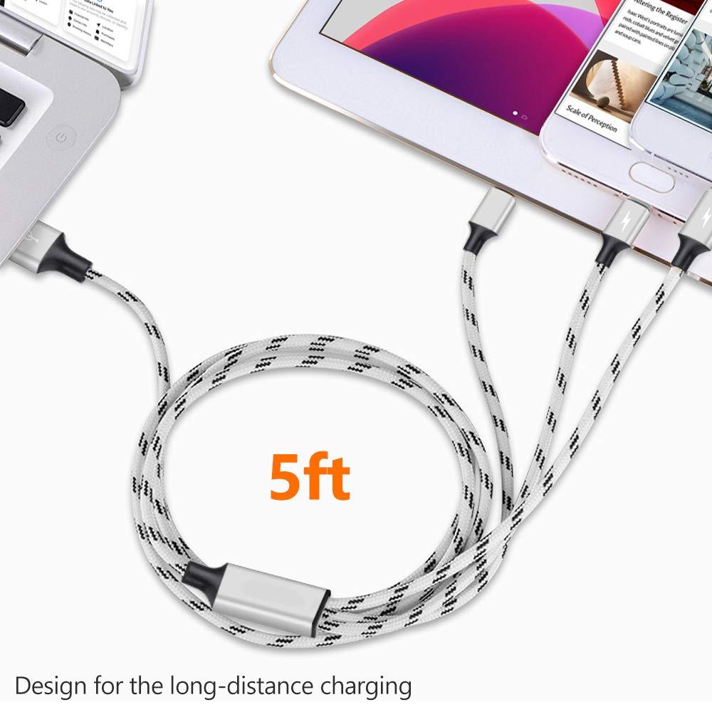 Multi Charging Cable, 5ft 3Pack Multi Charger Cable Nylon Braided Multiple USB Universal 3 in 1 Charging Cord Adapter with Type-C, Micro USB Port Connectors for Cell Phones and More - Image 2