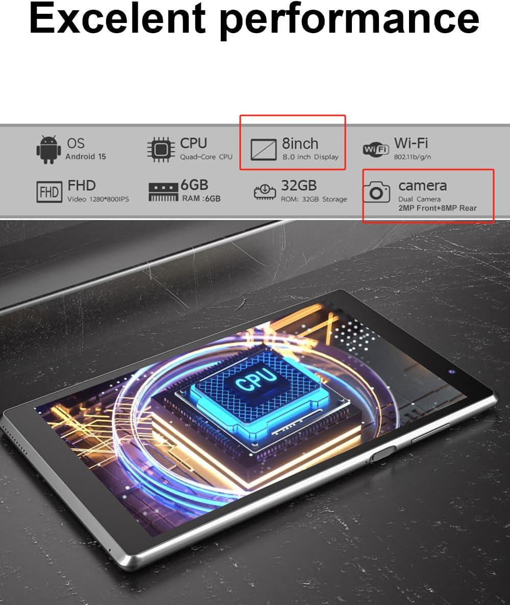 COOPERS Tablet Android 15 Tablets 7 inch, 6GB RAM, 32GB ROM Support 1TB Expand Computer Tablet PC, Quad-Core Processor, IPS Touch Screen, 2+5MP Dual Camera, 3000mah Battery, WiFi Tableta (Black) - Image 3