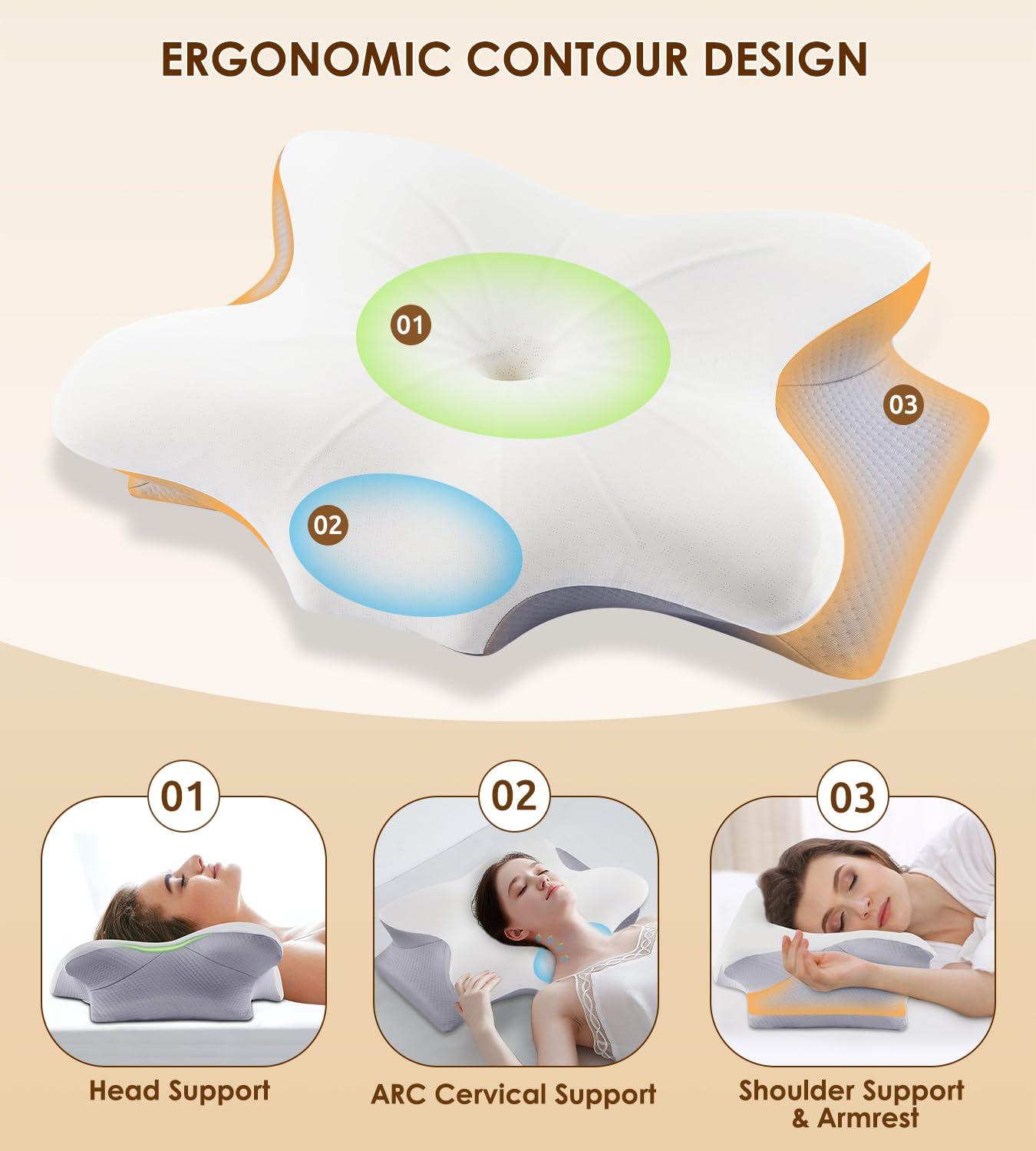 FAIORD Cervical Pillow for Neck and Shoulder, Ergonomic Contour Memory Foam Pillows for Sleeping with Washable Pillowcase, Cooling Neck Support Pillow for Side Back Stomach Sleeper - Image 2