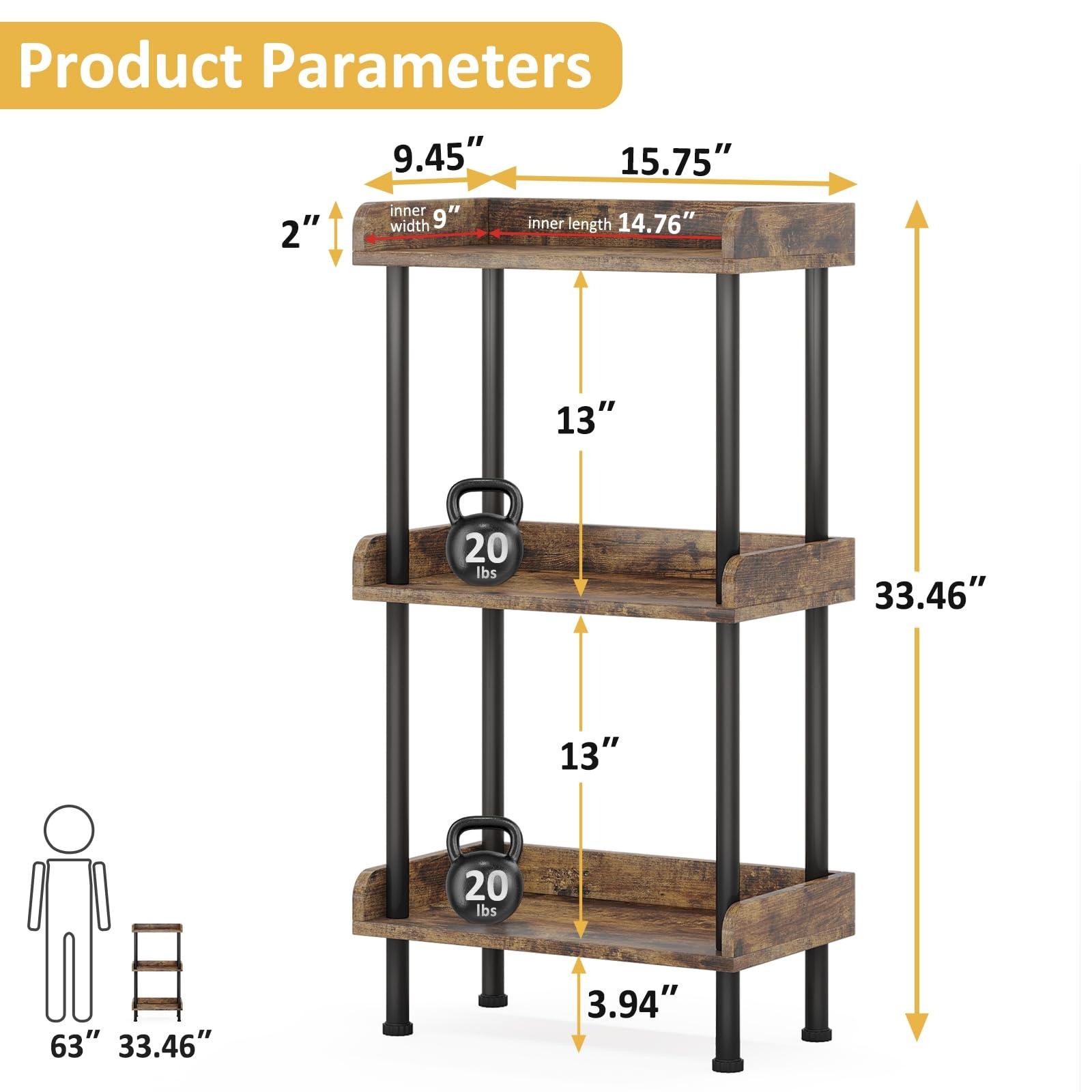 Hosfais Bookshelf Small Book Shelf, 3 Tier Wood Bookcase Industrial Bookshelf Metal Standing Book Shelves Display Book Rack for Living Room Bedroom Home Office (Rustic Brown) - Image 3