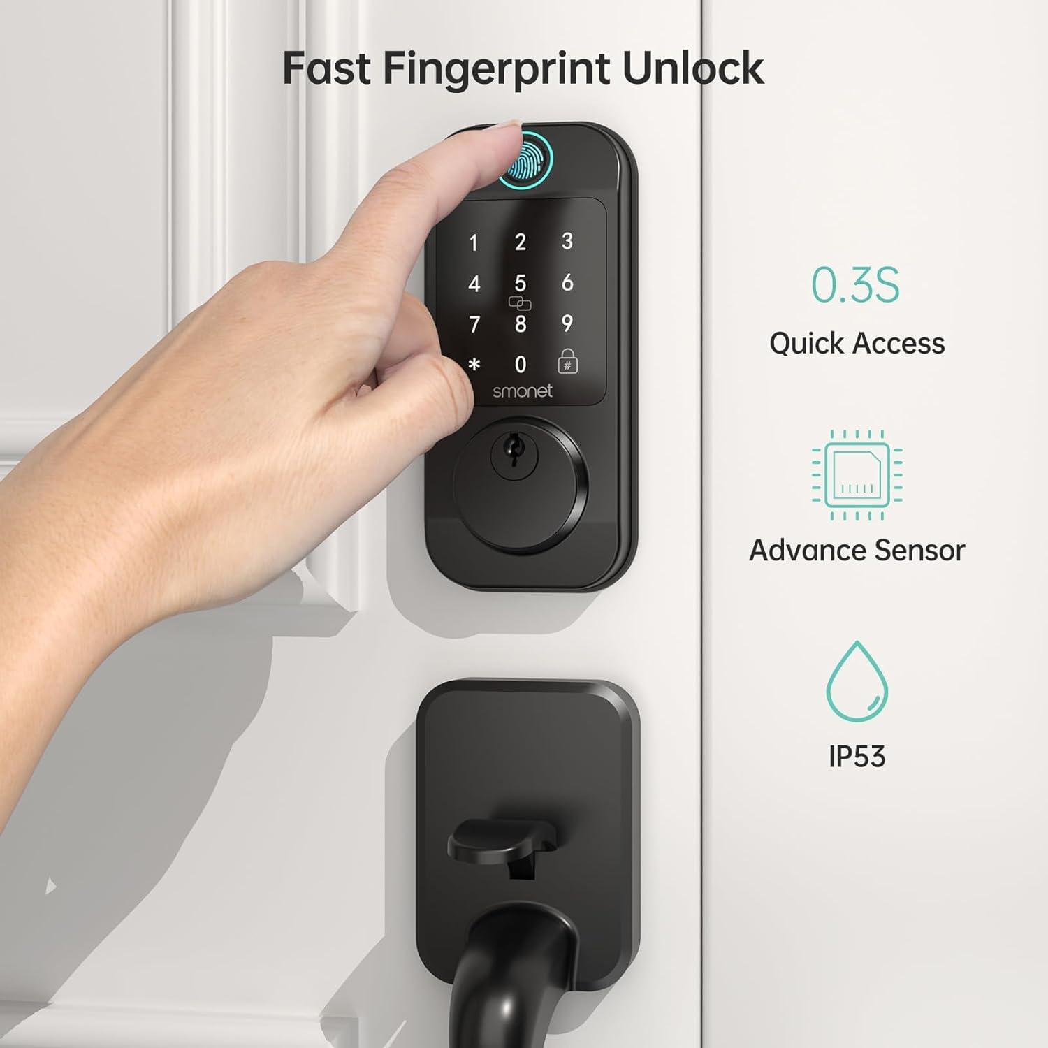 Smart Locks WiFi Deadbolt: SMONET Fingerprint Front Door Lock Keyless Entry with Keypad Electronic Digital Deadbolt Alexa Gateway Remote Control, Bluetooth APP KeyFob Code Auto-Lock for Home, Black - Image 8