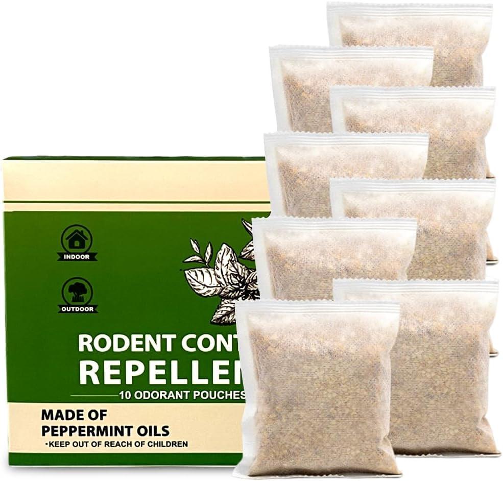 Rodent Repellent, Mouse Repellent Pouches, Mice Repellent Indoor, Rat Repellent for House, Extra-Strength Peppermint to Repel Mice and Rats, Mouse Deterrent Outdoor, Keep Mice Out of Camper-10P