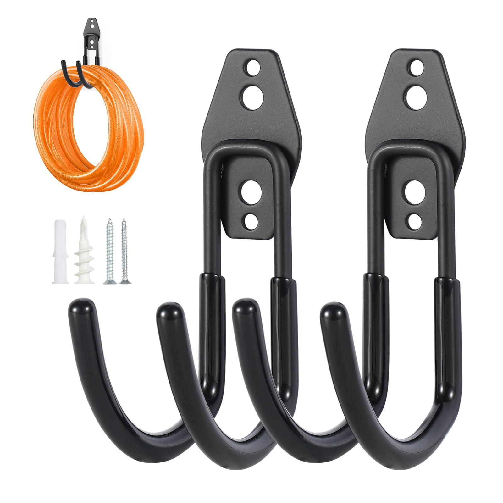 Hose Hanger Wall Mount 2 Pack,Heavy Duty Hose Holder with Screws Metal Hose Hangers for Outside,Hose Rack Suitable for Garage,Garden and Yard,Black