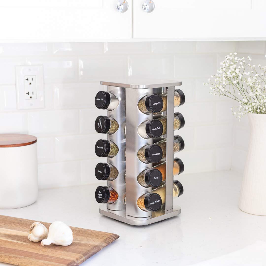 Orii 20 Jar Spice Rack with Spices Included - Revolving Tower Organizer for Kitchen Spices and Seasonings, (Stainless Steel) - Image 7