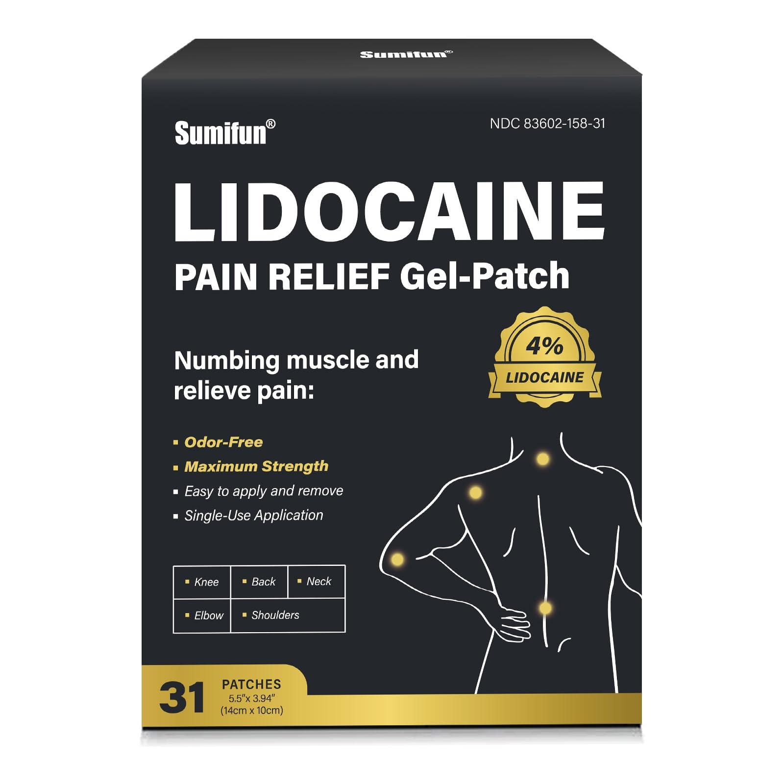 Sumifun 4% Lidocaine Patches,Maximum Strength Pain Relieving Patch Back, Shoulder, Joints, Knee Pain Relief and Muscle Soreness - 8 Hour Pain Relief (31 Count(Pack of 1))