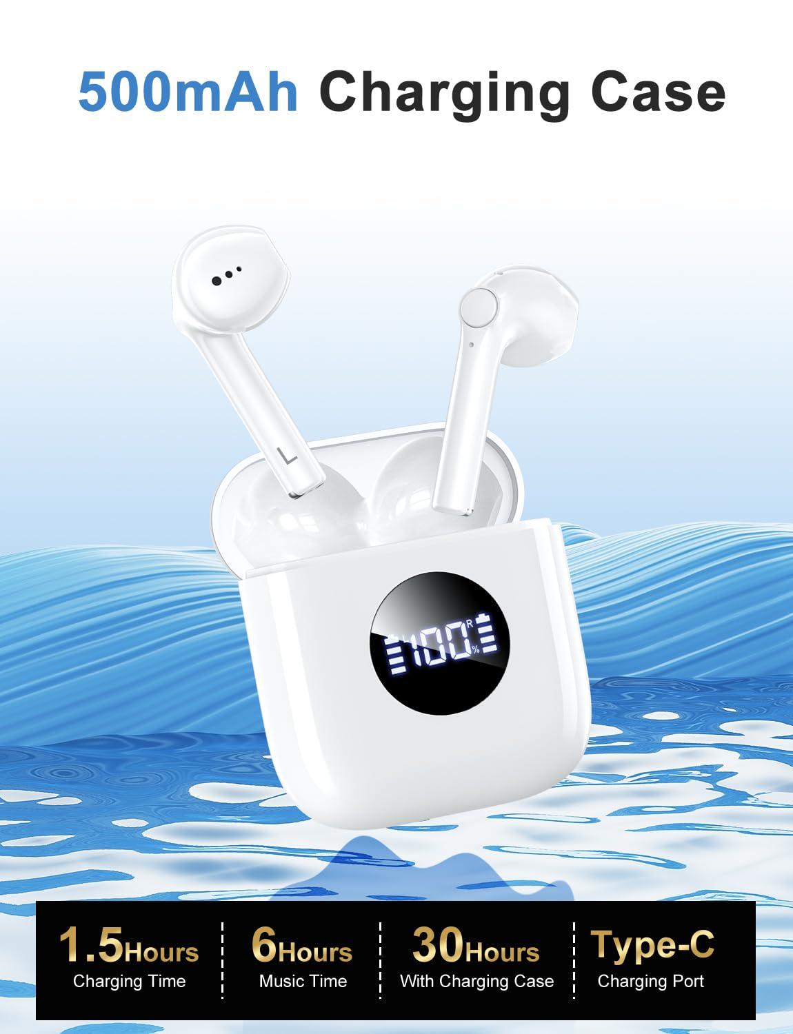HIYDOO Wireless Earbuds, Bluetooth 5.3 Headphones with Charging Case, Lightweight in-Ear Stereo Earphones with Mic for Android/iOS Cellphone, Waterproof Cordless Earphones for Sports-Ivory White - Image 4
