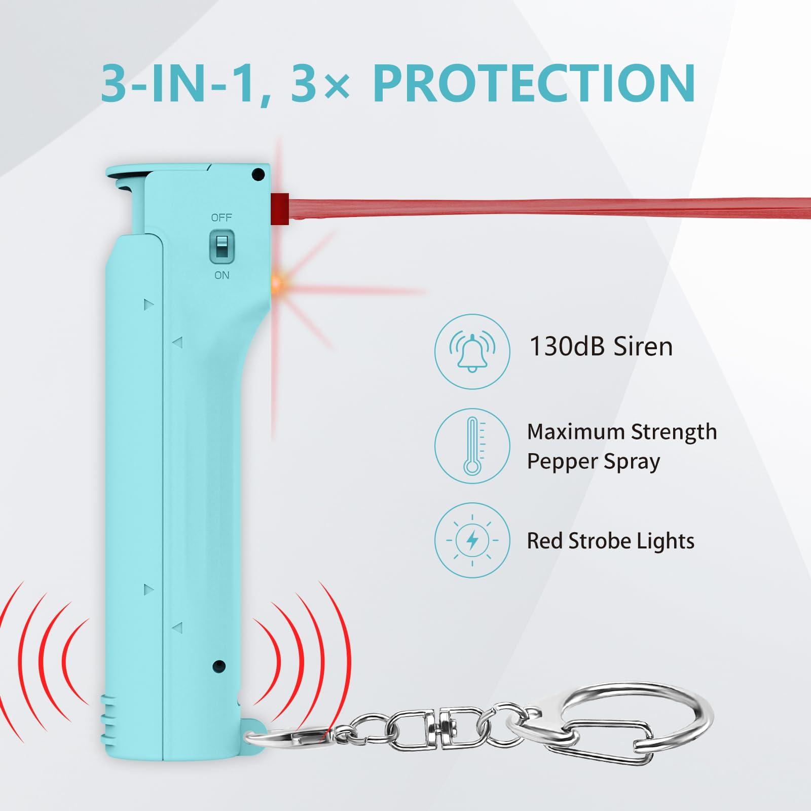 Self Defence Personal Alarm Set 3-in-1 for Women,pepper gel bottle with 130 dB Siren & Strobe Lights,UV Marking Dye & Flip-top Safety Cap protect for lady keychain set,USB charge (Green) - Image 3