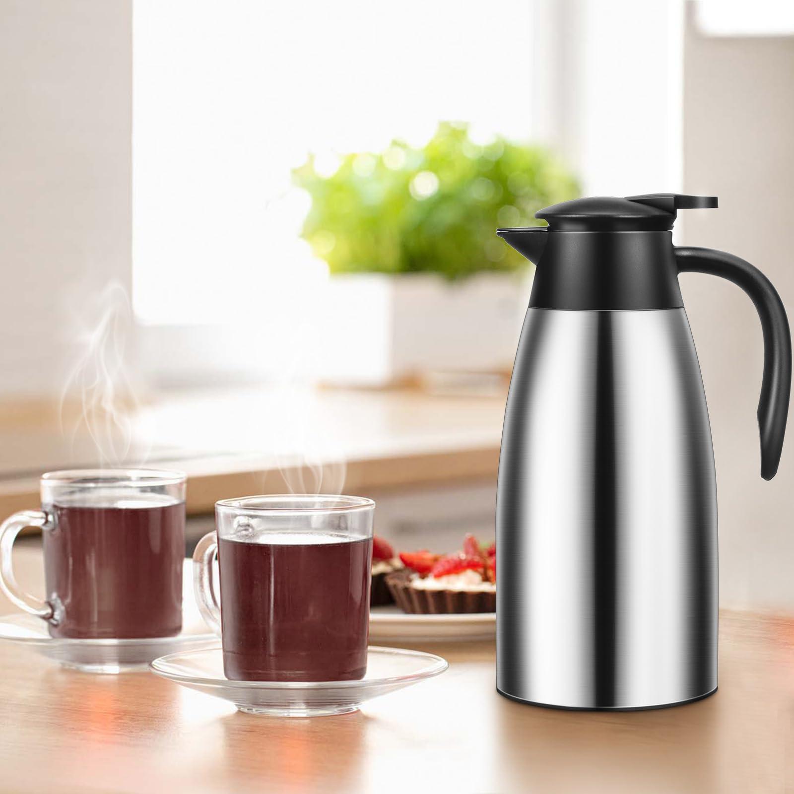 68 OZ Thermal Carafe, Insulated Stainless Steel Carafe Double Walled Vacuum Thermal Pot Flask with Brushes for Keeping Hot Coffee Tea Home and Office (2 PCS, Silver) - Image 2
