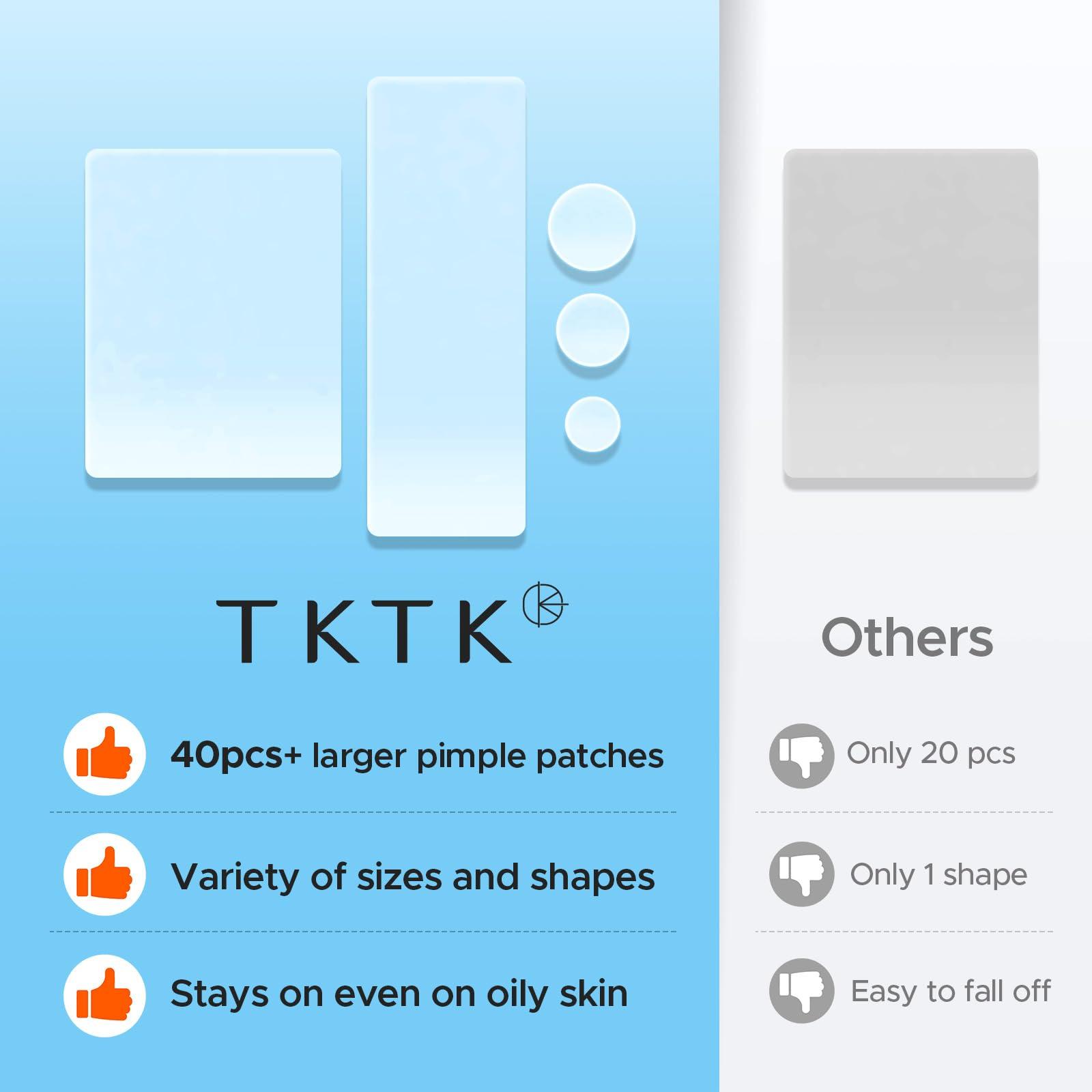 TKTK Large Pimple Patches (5 Sizes, 92 Patches), Hydrocolloid Acne Patches, XL Zit Patches for Face, Forehead, Chin, Nose, Body, Back, Chest, Rectangular, Square, and Dot Hydrocolloid Bandages - Image 5