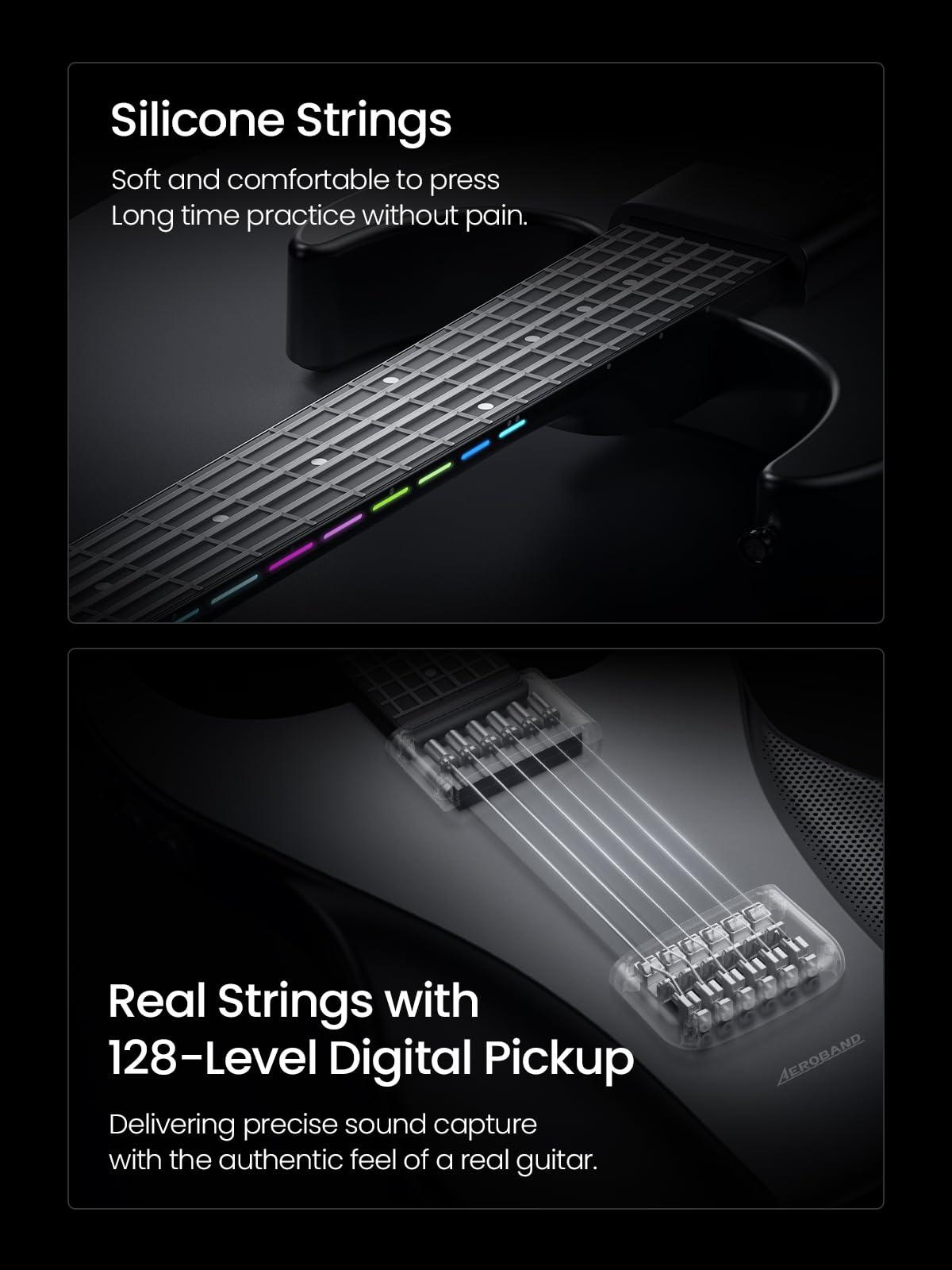 AeroBand Guitar Smart Guitar With Silicone Strings, Travel Silent Guitar With Detachable Fretboard, Headphone Jack, Built-in Speaker and Drum system, Aeroband APP Play, MIDI Guitar - Image 4