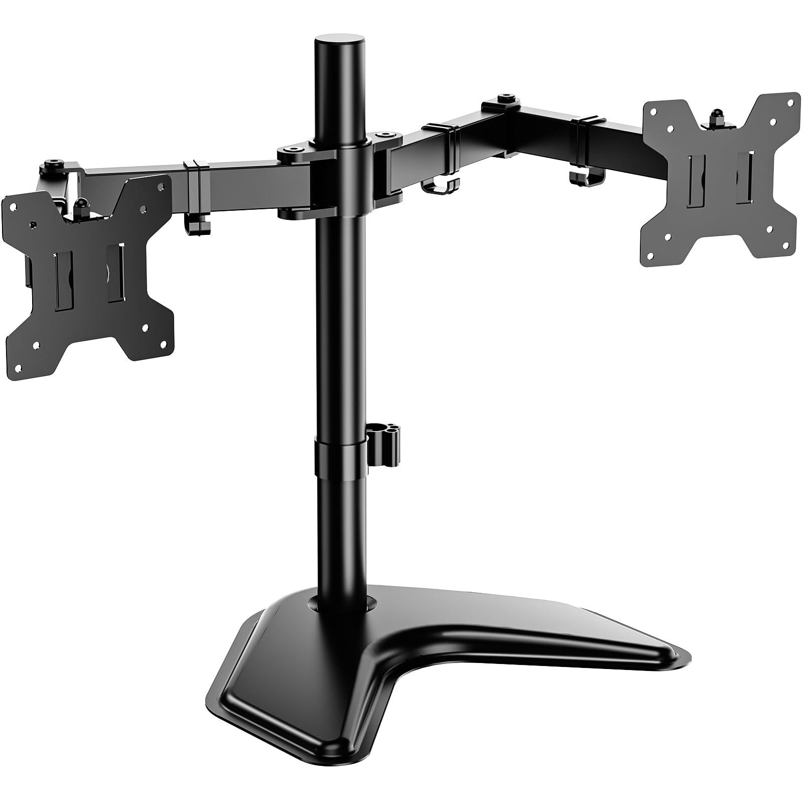 WALI Dual Monitor Stand for Desk, Monitor Stands for 2 Monitors up to 27 inch, Dual Monitors Mount Fits up to 22lbs, Free Standing Full Motion Dual Monitors Arm for Desk (MF002), Black
