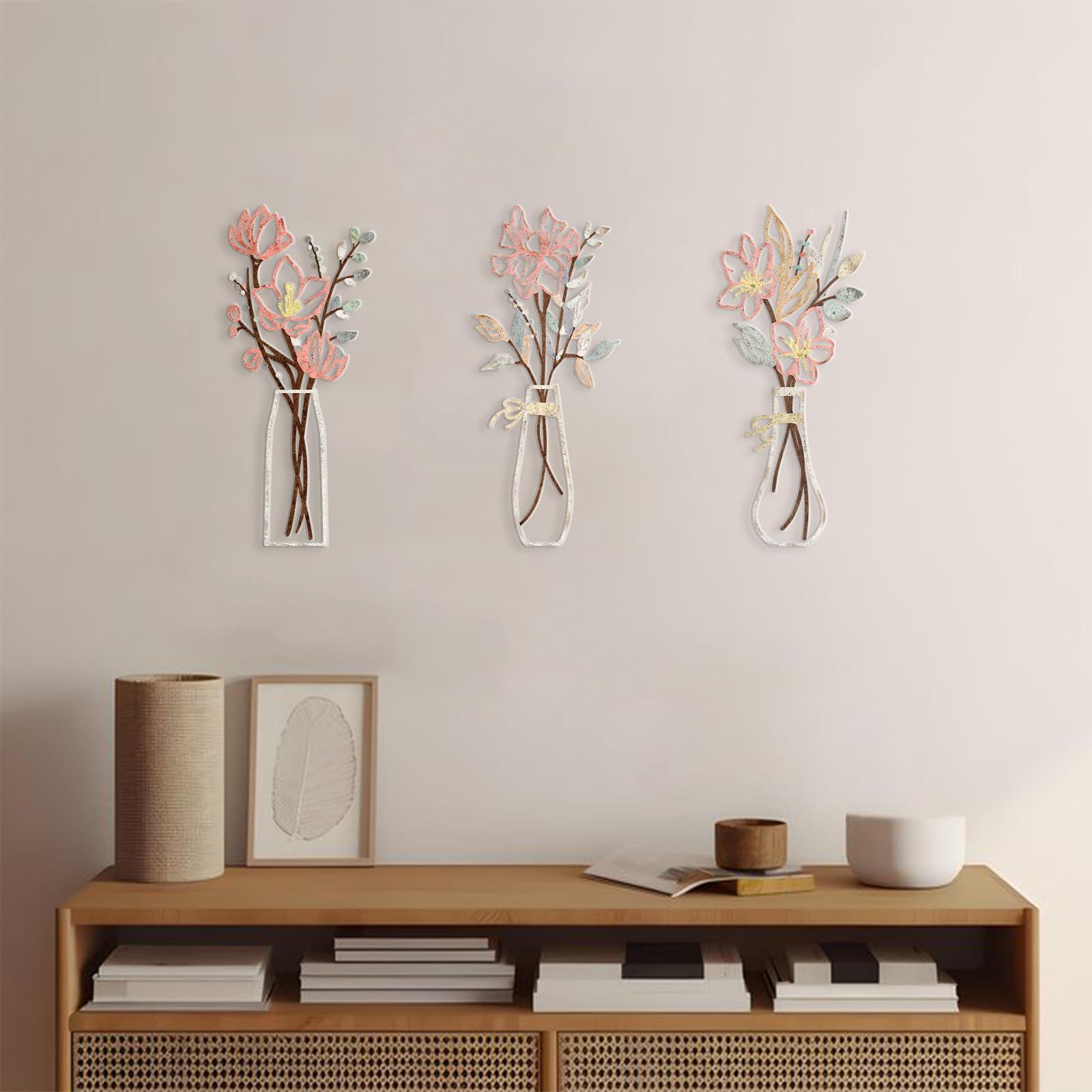 Zzbakress 3 Pcs Metal Flowers Wall Arts Rustic Farmhouse Decor Bathroom Wall Decor Dining Room Wall Decor Minimalist Decor Housewarming Gifts (Multicolored) - Image 8