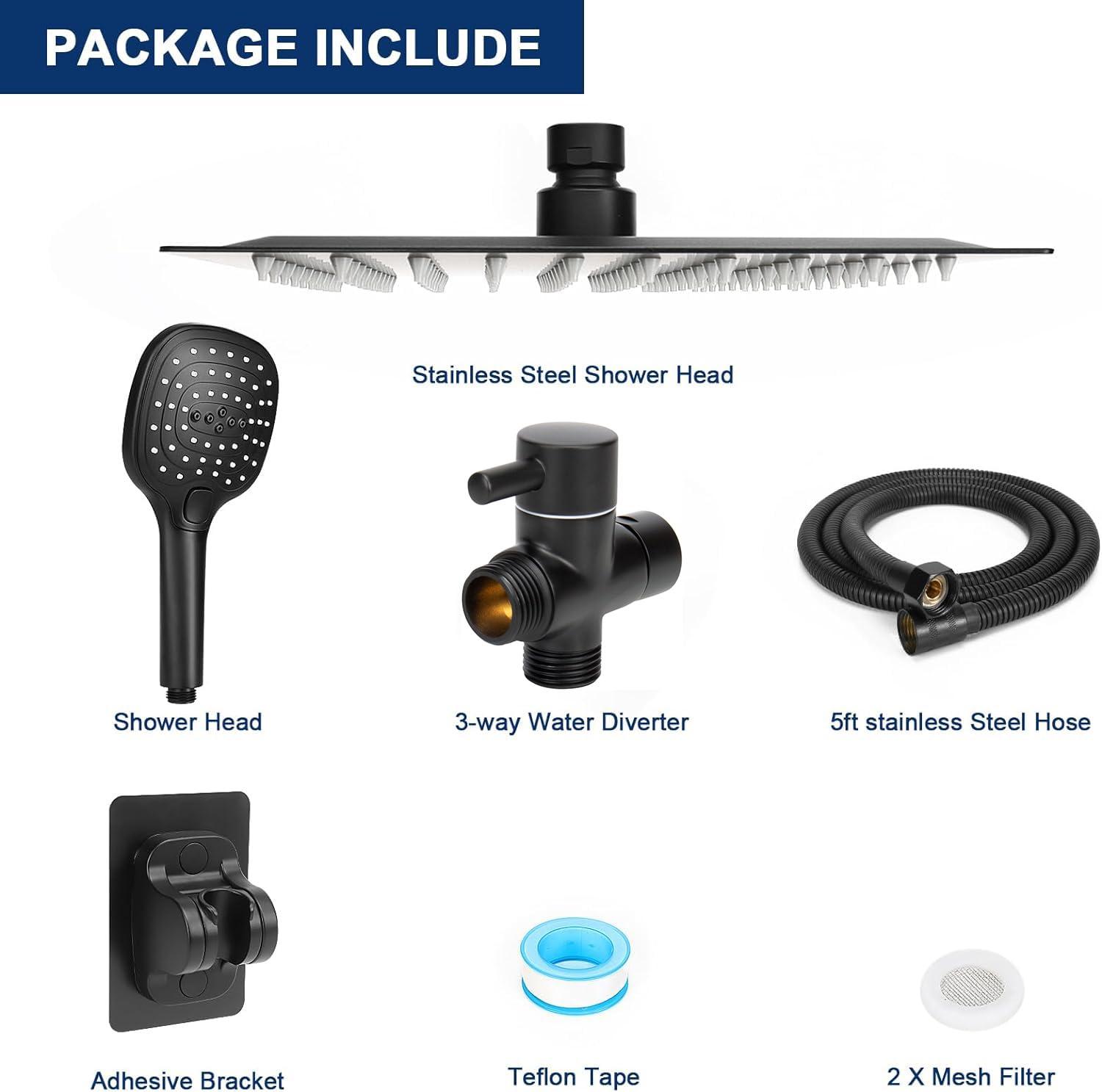 NearMoon Shower Head with Hose, High Pressure Stainless Steel Rain Shower and 3 Settings Handheld Spray Combo with Push Button Flow Control (8 Inch Showerhead Set, Matte Black) - Image 5