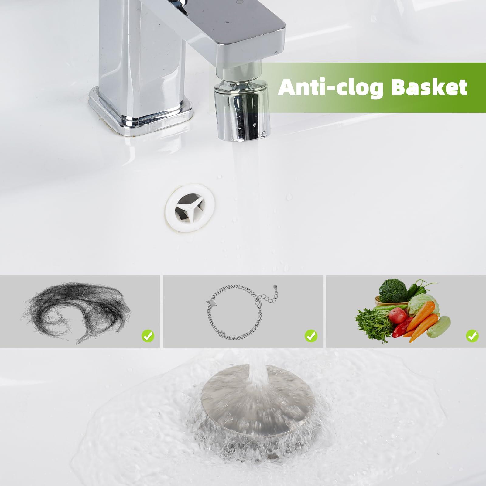 Hygie Rinse Universal Bathroom Sink Stopper All Metal 2 in 1 Pop Up Basin Sink Drain Strainer for 1.1~2.3 Inch US Standard Sink Drain Strainer with Hair Catcher, Anti-Clog, Brushed Nickel - Image 4