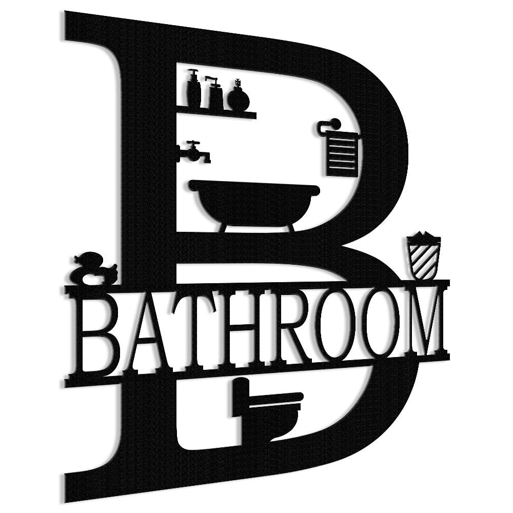 XORT Metal Bathroom Wall Decor, Farmhouse Metal Bathroom Wall Art, Funny Bathroom Sign for Modern Home Hanging Decorations. (Black - 12 x 14 inch) - Image 5