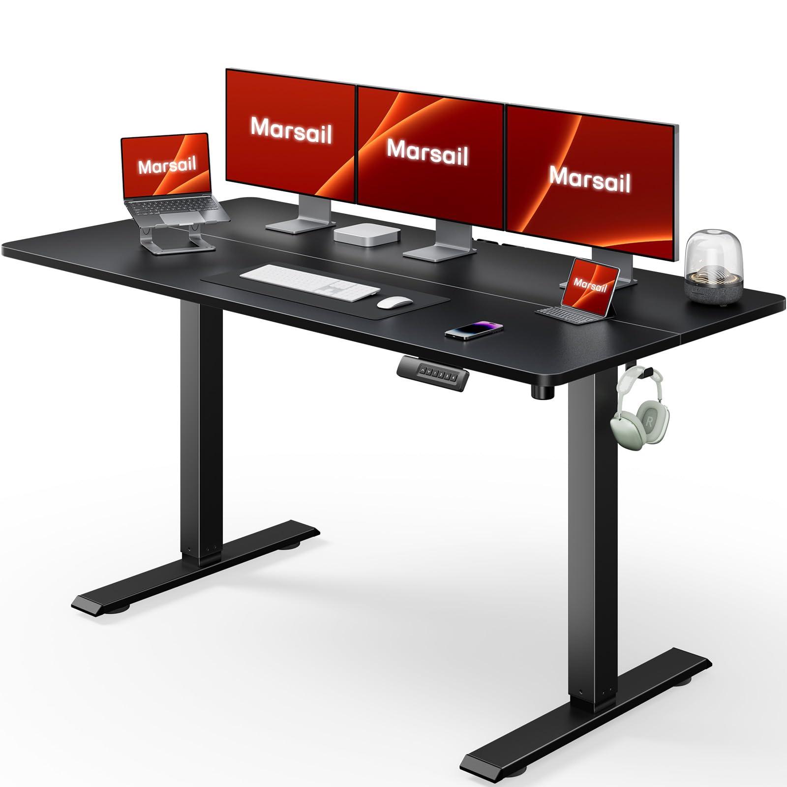 Marsail Standing Office Desk,Adjustable Heights,Stand Up Desk,63x24 Inches Desktop Sit Stand Home Office Gaming Computer Desk with 4 Memory Presets,Headphone Hook,Cable Organizer,Black.