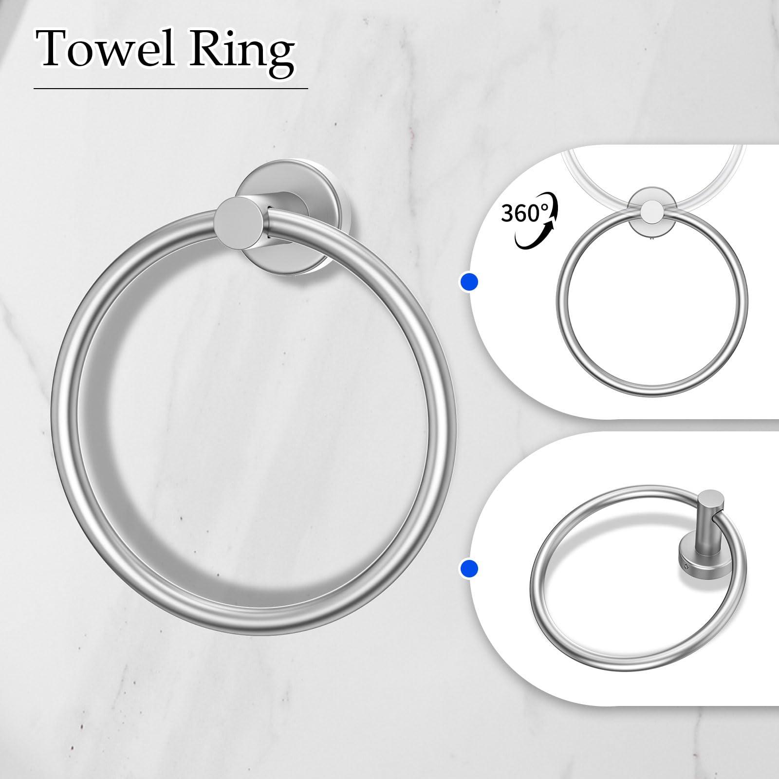 5-Piece Brushed Nickel Towel Bar Set Bathroom Hardware Set Includes Multi-Purpose Toilet Paper Holder 23.6in Towel Bar Towel Ring Towel Hooks Stainless Steel Wall-Mounted Bathroom Accessories - Image 6