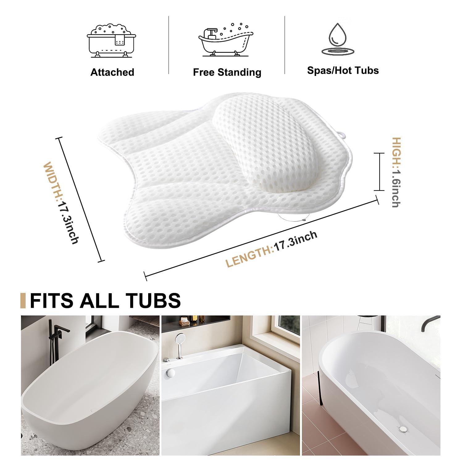 Bath Pillow Luxury Bathtub Pillow, 4D Bath Tub Pillows for Head, Neck and Back Support, Tub Pillow for Bathtub with 6 Non-Slip Suction Cups, Relaxing Bath Accessories Spa Gifts - Image 2