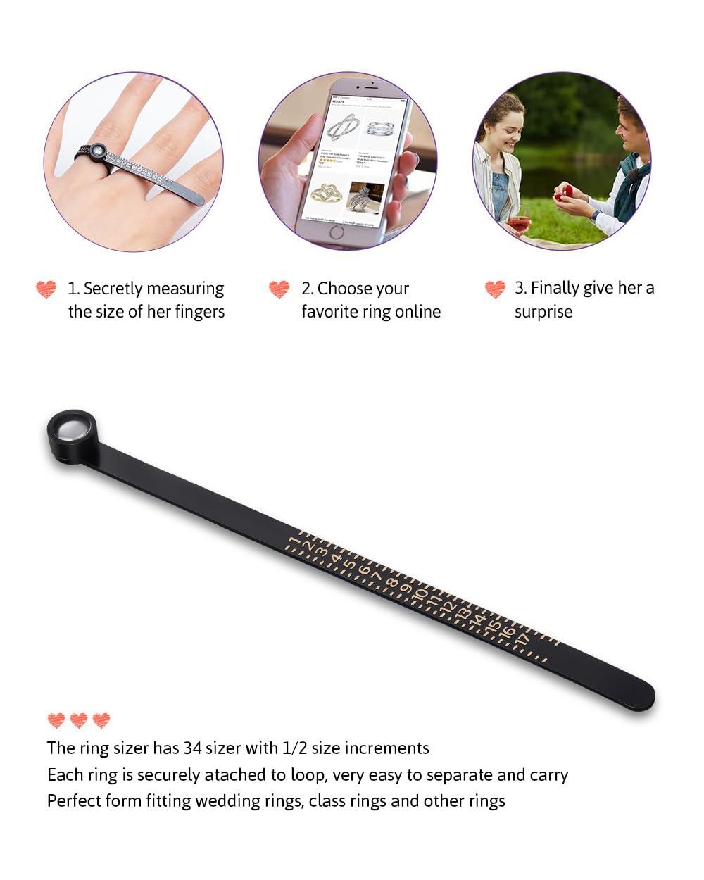 Meowoo Ring Sizer Measuring Tool with Magnifier, for Ring Measurer and Ring Sizer Clear and Intuitive Reading. Plastic Ring Sizer with Lens, 1-17 - Image 4