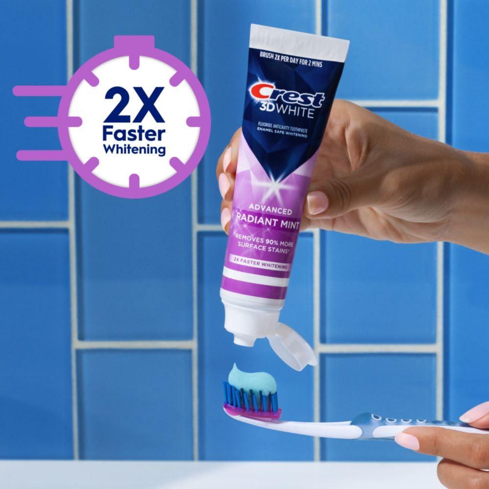 Crest 3D White Advanced Teeth Whitening Toothpaste, Radiant Mint, 3.3 oz, Pack of 2 - Image 5