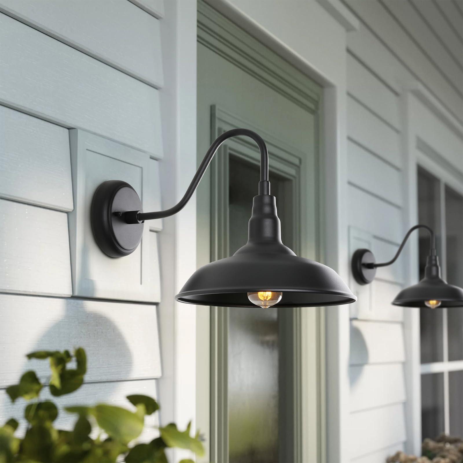 GOALPLUS 10in. Gooseneck Barn Light 6 Pack Farmhouse Wall Mount Light Fixture Exterior Waterproof Black Industrial Wall Sconce for Porch, Garage, Patio and Doorway, E26, LM2201-6P - Image 2