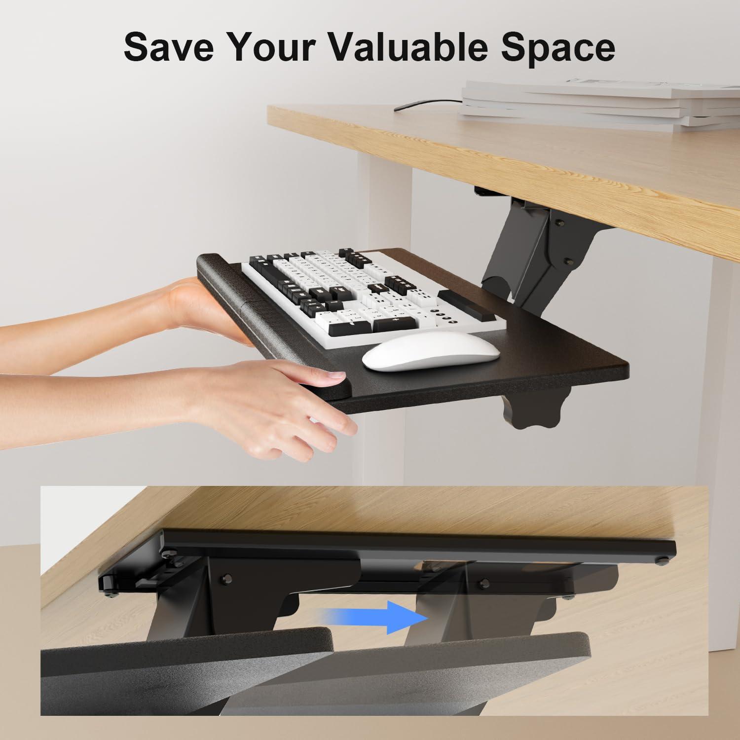 Suptek Keyboard Tray Under Desk Height Adjustable Ergonomic Sliding Keyboard and Mouse Tray, 25”x9.8”, DSF5 - Image 6