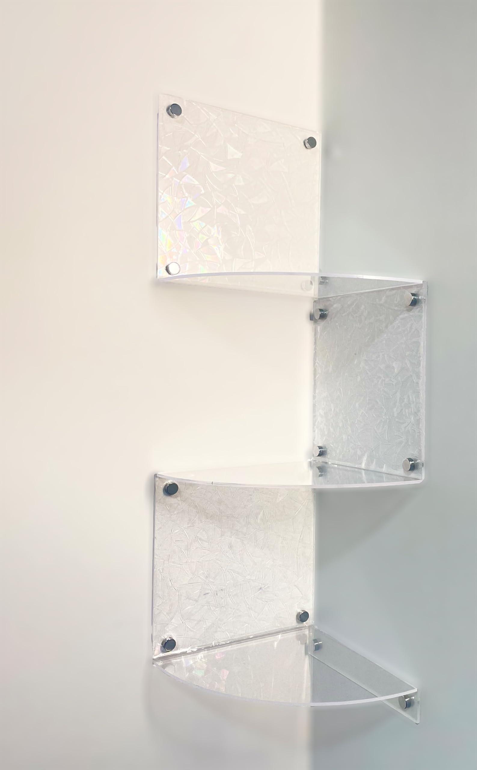 3 Tier Shelf Wall Mount Floating Acrylic Corner Shelves Easy to Assemble Corner Bookshelf, Plant Shelf Wall Organizer Storage for Bedroom, Bathroom, Kitchen, Office, Living Room(Clear) - Image 3