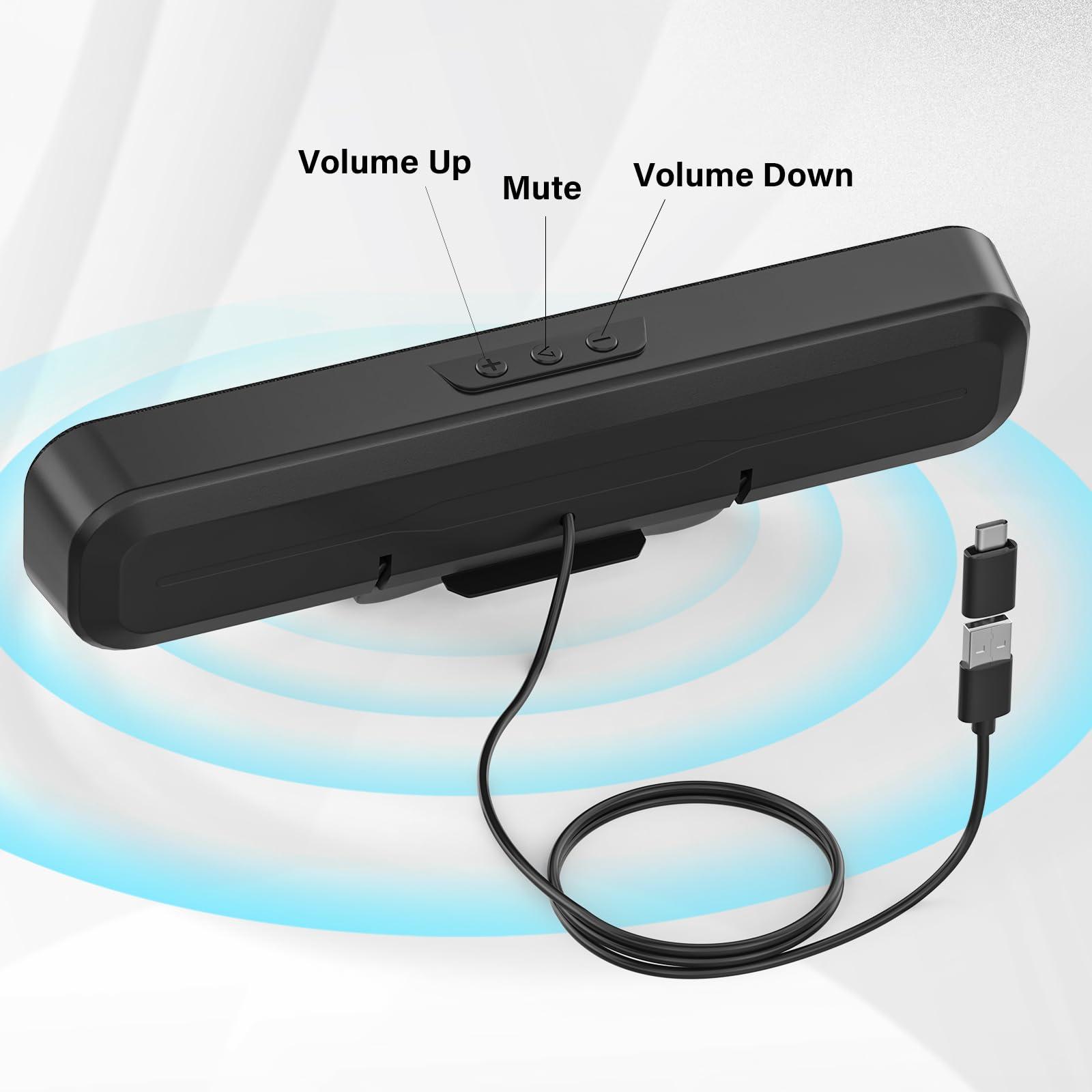 OGUPGX Computer Speakers for Desktop Pc, Monitor Speakers for Laptop,Pc Speakers with Loud Sound,Volume Control Easily Clamps to Monitors(USB-C to USB Adapter Included) (Black) - Image 4