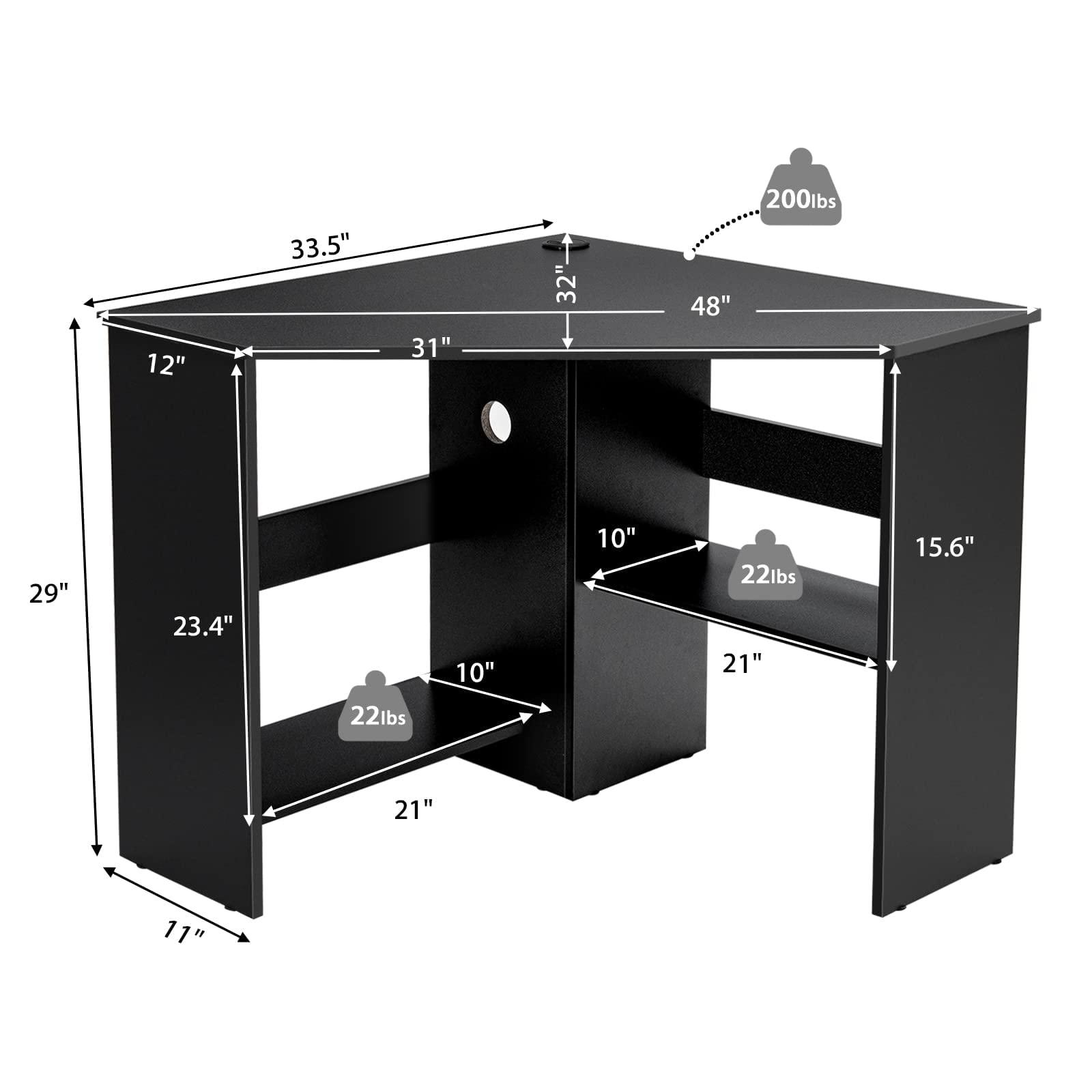 Tangkula Corner Desk, 90 Degrees Triangle Computer Desk for Small Space, Space Saving Bedroom Corner Makeup Vanity Desk with Storage Shelves & CPU Stand, - Image 2