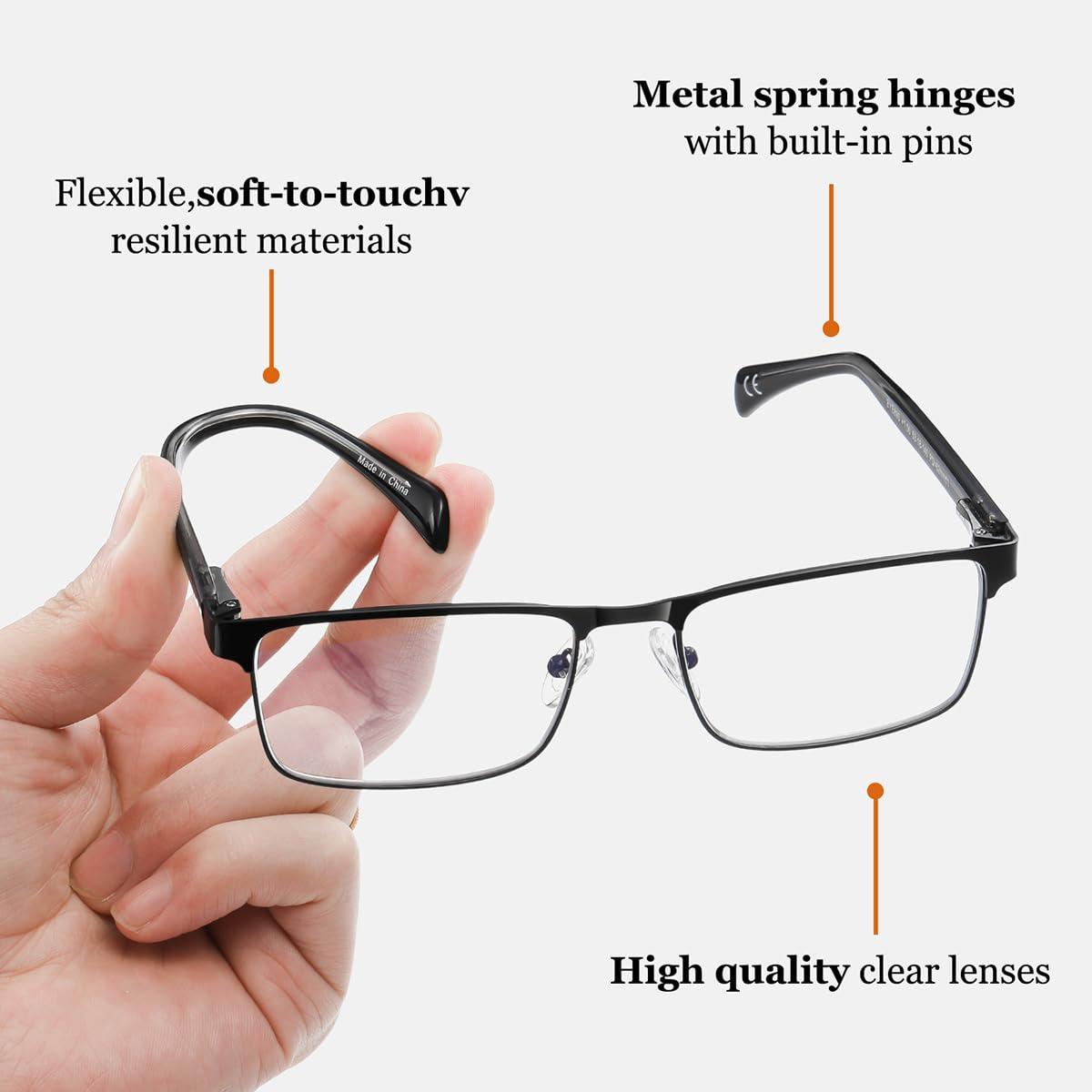 EYECEDAR 4-Pack Reading Glasses for Men Black Frame Adjustable Metal Spring Hinges Eyeglasses Readers for Men 1.50 - Image 4