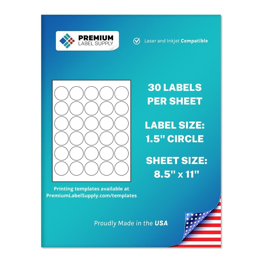 Premium Label Supply White Sticker Round Labels – 1.5" Circle – Laser/Inkjet Compatible – (30 per Sheet), 25 Sheets – 750 Total Adhesive Labels