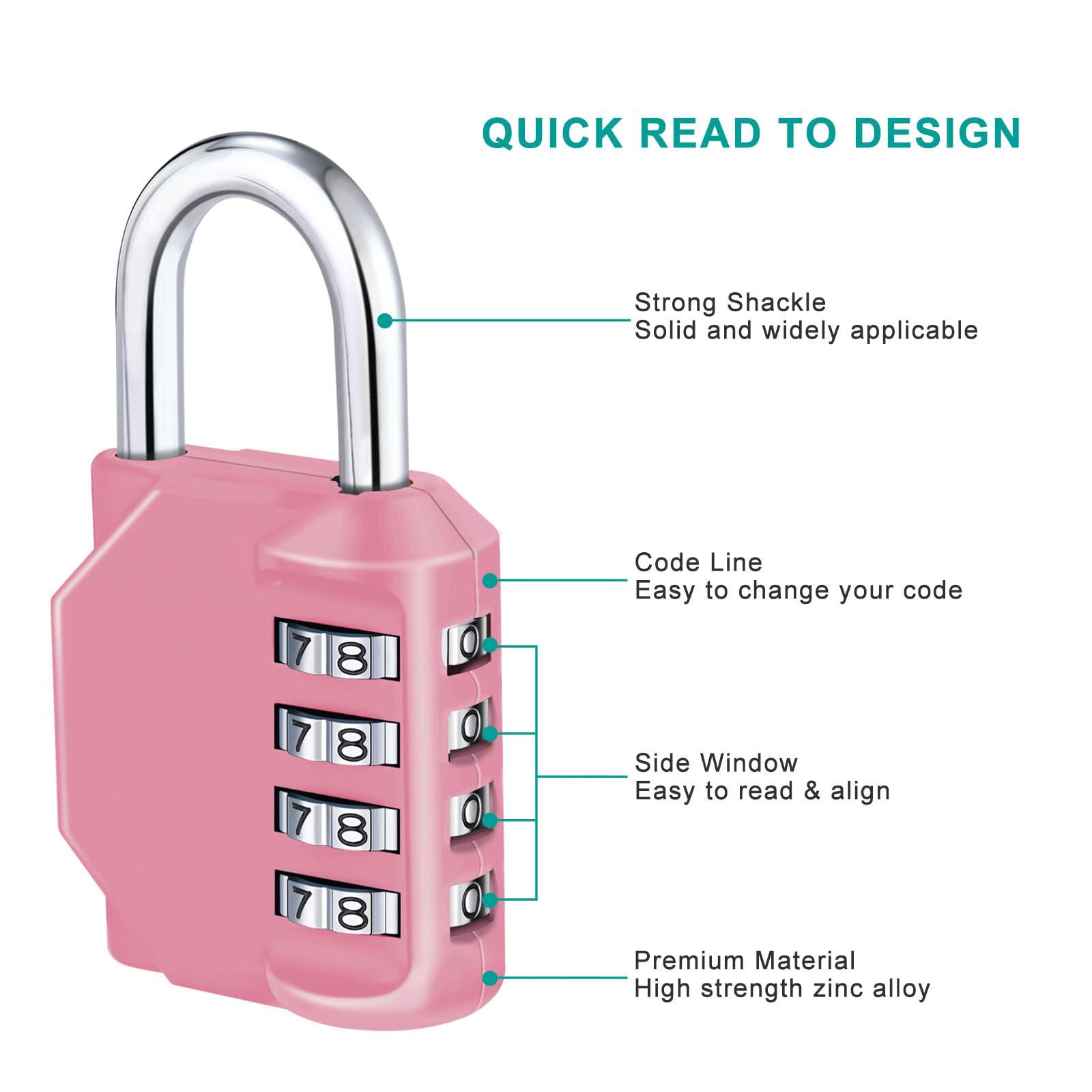 ZHEGE Combination Lock, 4 Digit Combination Padlock Outdoor, School Lock, Gym Locks (Pink) - Image 4