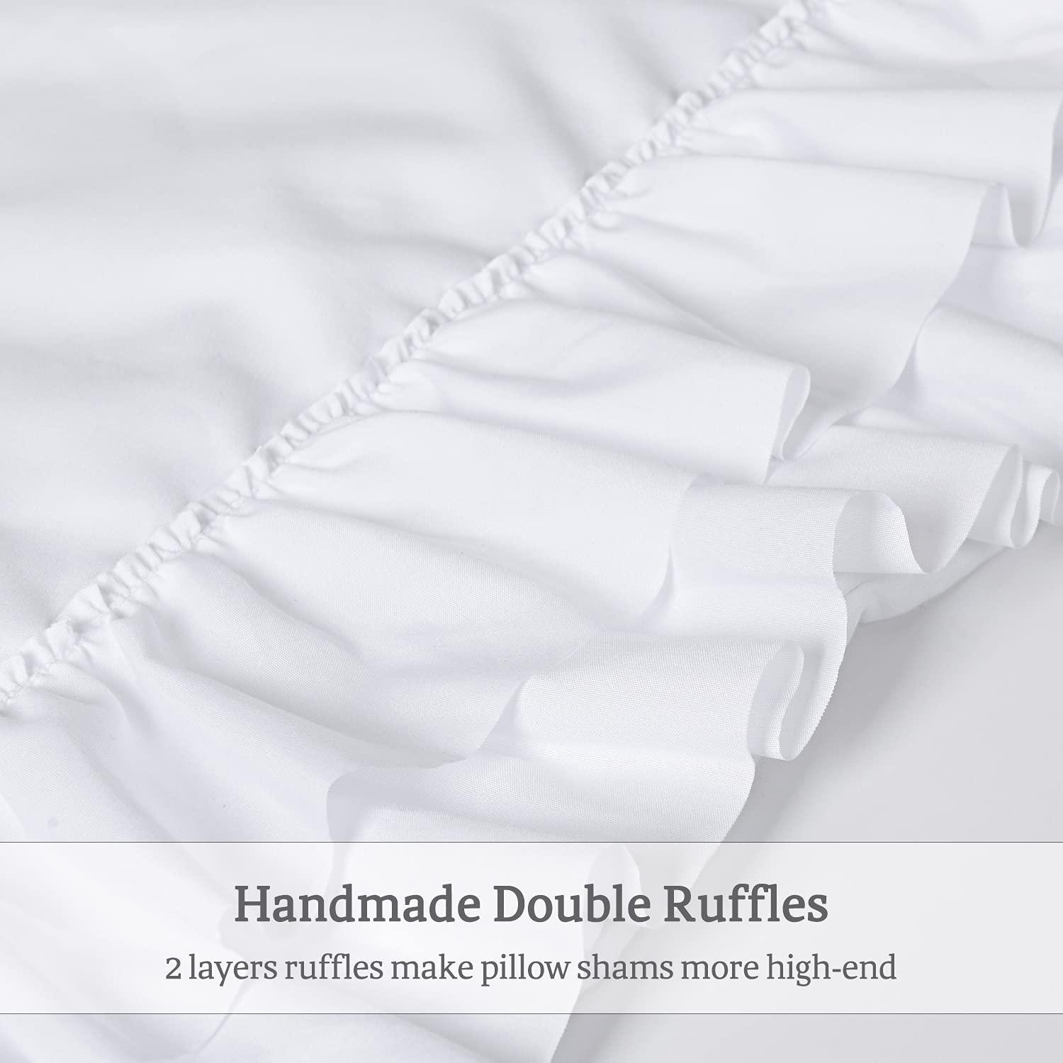 HIG Pack of 2 Farmhouse Ruffle Pillow Shams, Standard Size White French Country Style Vintage Pillowcases with Handcraft Ruffle, Boho Frilly Pillow Shams for Bedroom, Microfiber, 20" X 26" (Emory) - Image 4