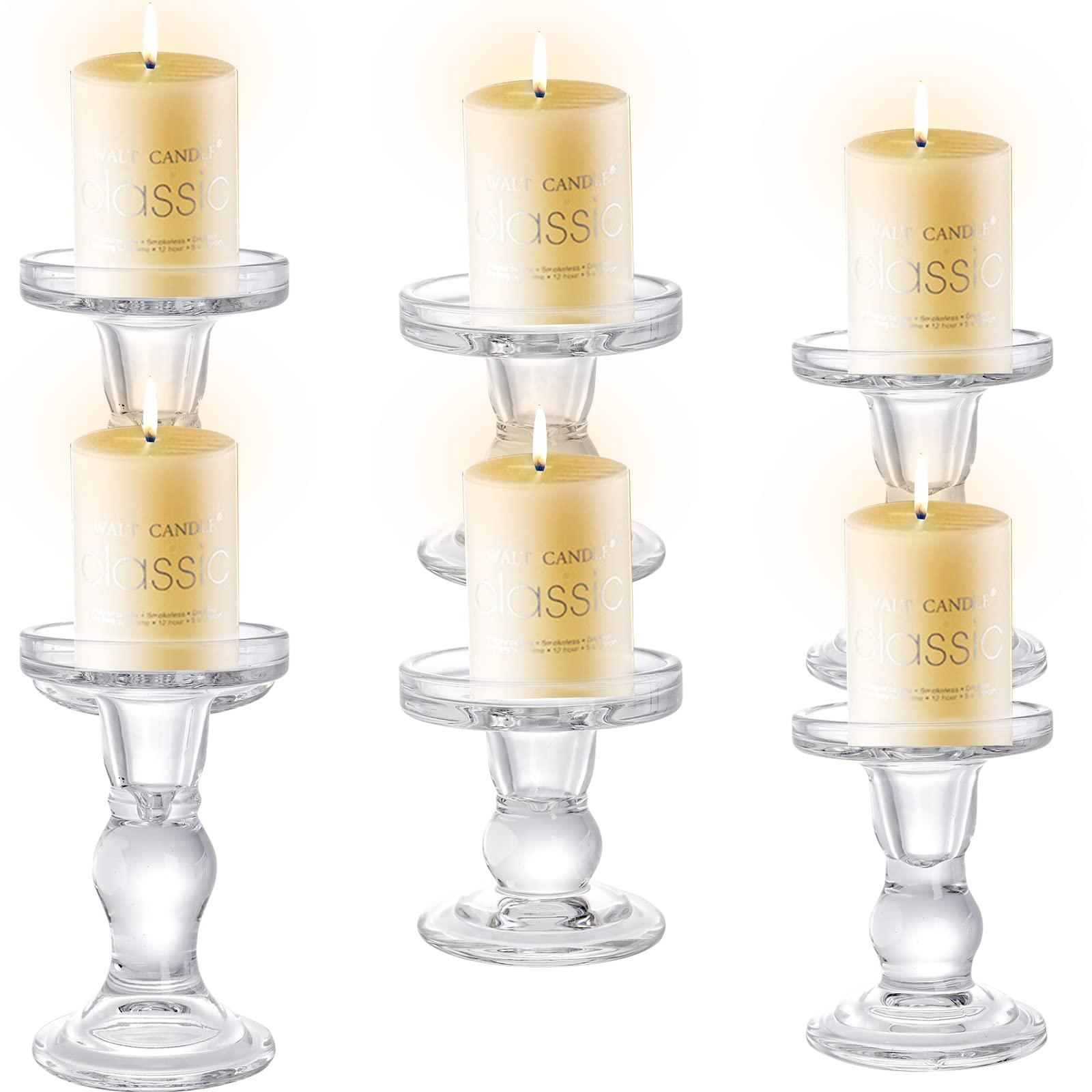 Okllen Set of 6 Glass Candle Holders, Clear Pillar Taper Candlestick Crystal Tealight Candle Holder Stand for Dinner Table, Wedding Centerpieces, Living Room, Home Decor - Image 7