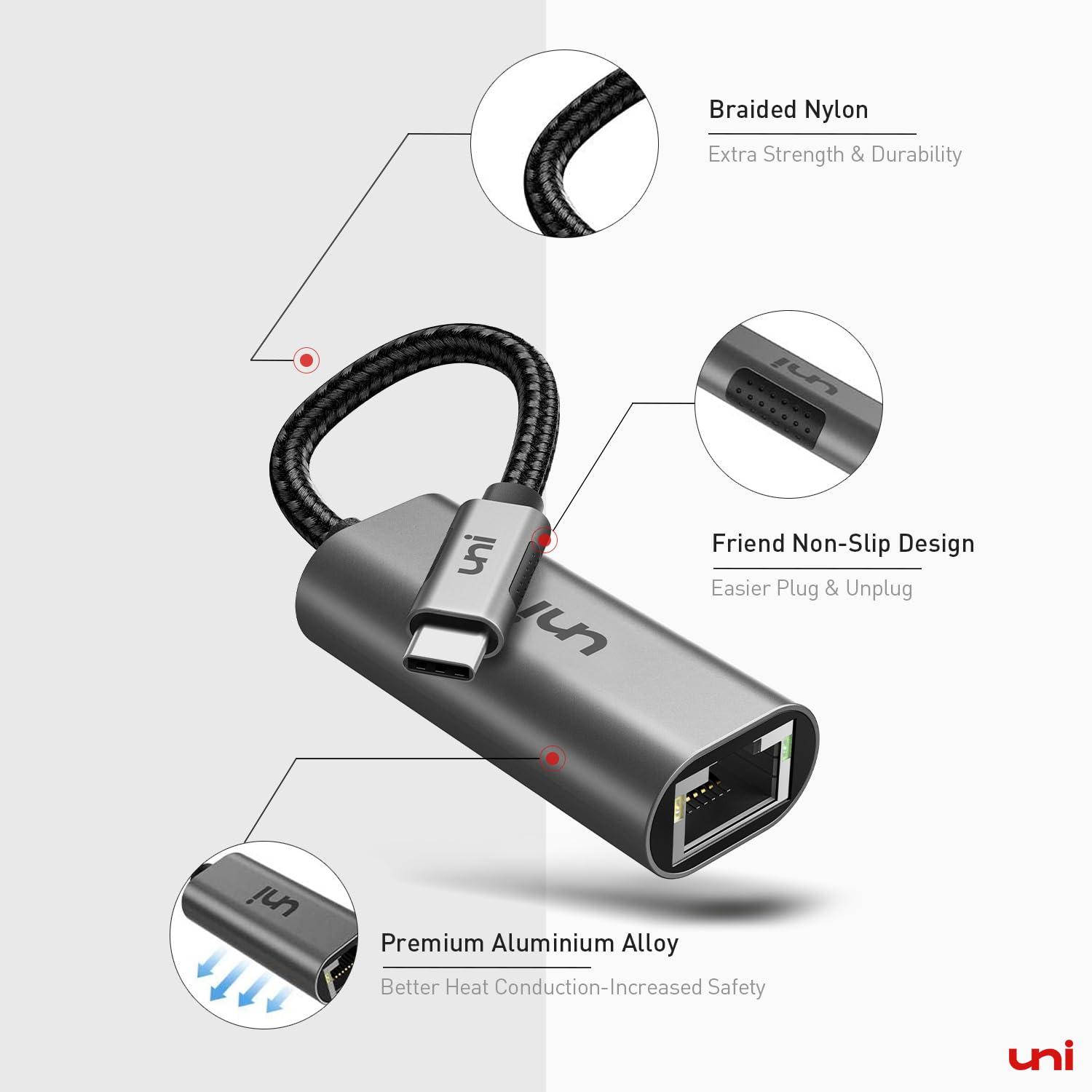 uni USB C to Ethernet Adapter, Driver Free RJ45 to USB C [Thunderbolt 3/4 Compatible], 1Gbps Type-C Gigabit Ethernet LAN Network Adapter for MacBook Pro/Air, iPhone 15 Pro/Max, Dell XPS, Galaxy S8-S24 - Image 7