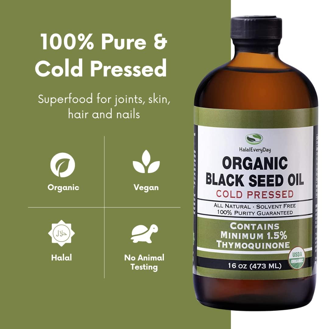 Organic Black Seed Oil - USDA Certified Cold Pressed Glass Bottle Over 1.5% Thymoquinone 3X strength Turkish Black Cumin Nigella Sativa non-GMO 100% Pure Blackseed Oil (32oz Glass (2X16) Bottle) - Image 4