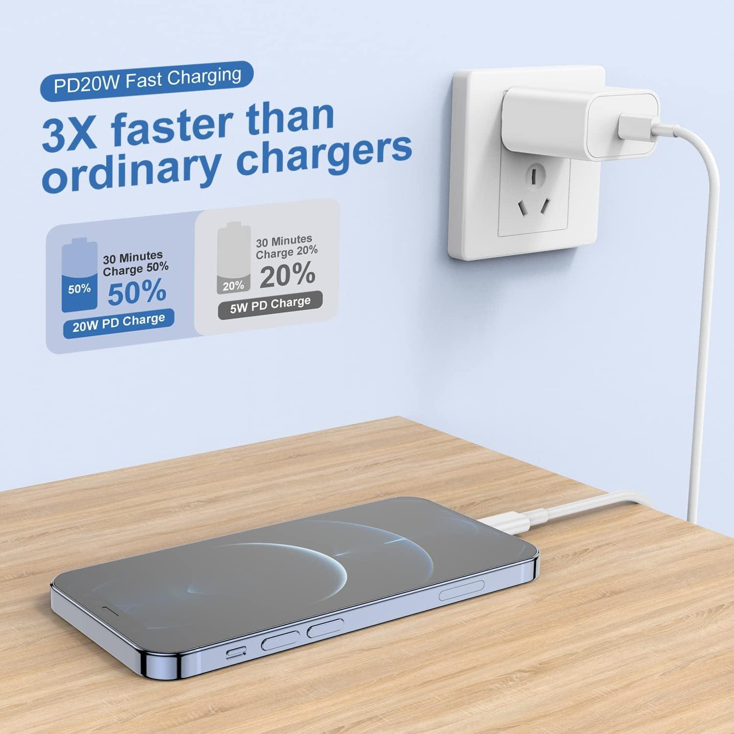 iPhone Charger Block, Wall Charging Plug with Long USB C to Lightning Cable Cord 6ft Charger Type C Fast Charging Power Adapter Cube Brick Box for Apple iPhone 14 Pro Max/14 Pro/13/13 Pro/12 Mini/11 - Image 2