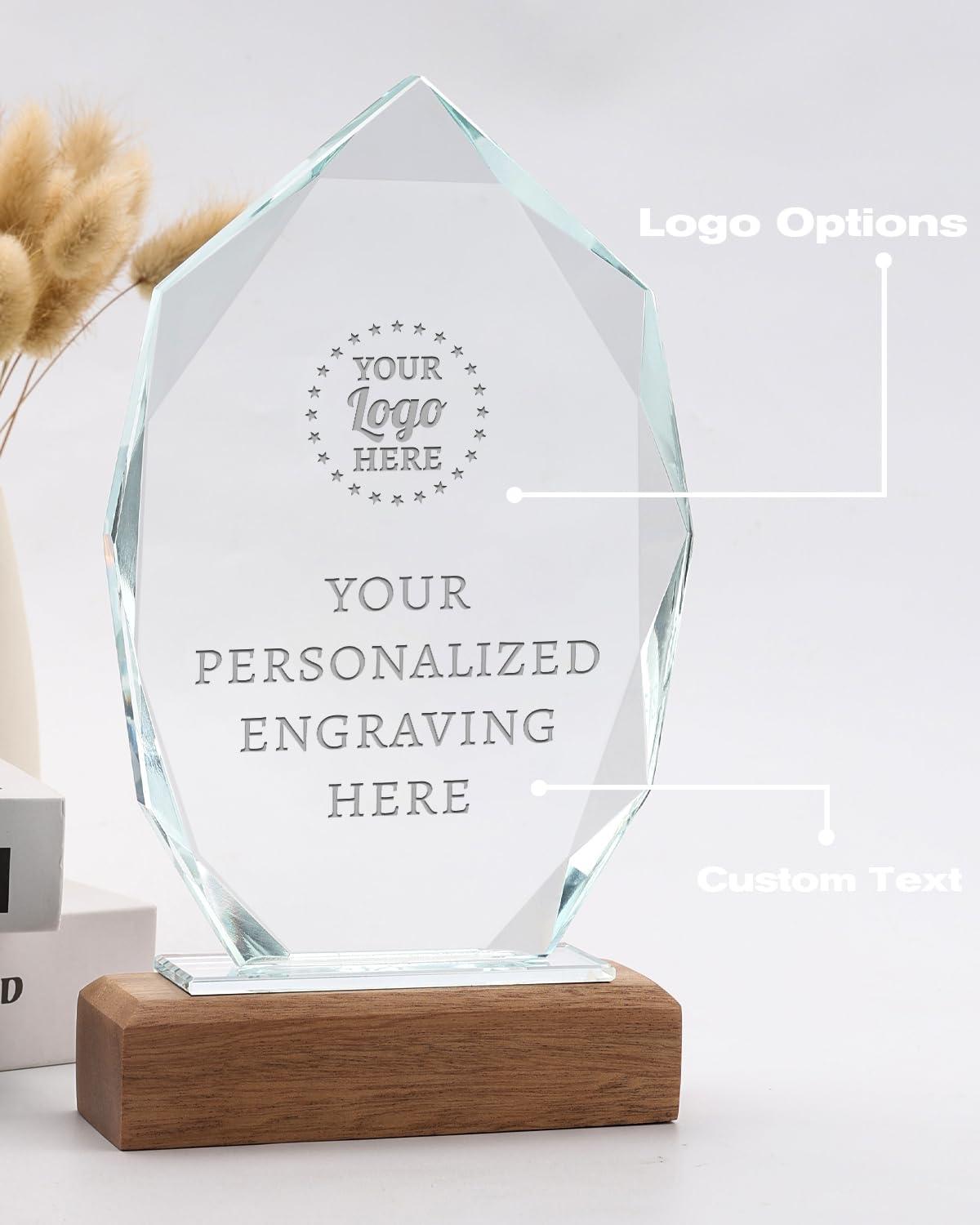 ZALHIN Personalized Crystal Trophy Award with Solid Wood Base - Custom Engraved Plaques for Employee Recognition, Sports Trophies, Thanks Gifts - Image 2