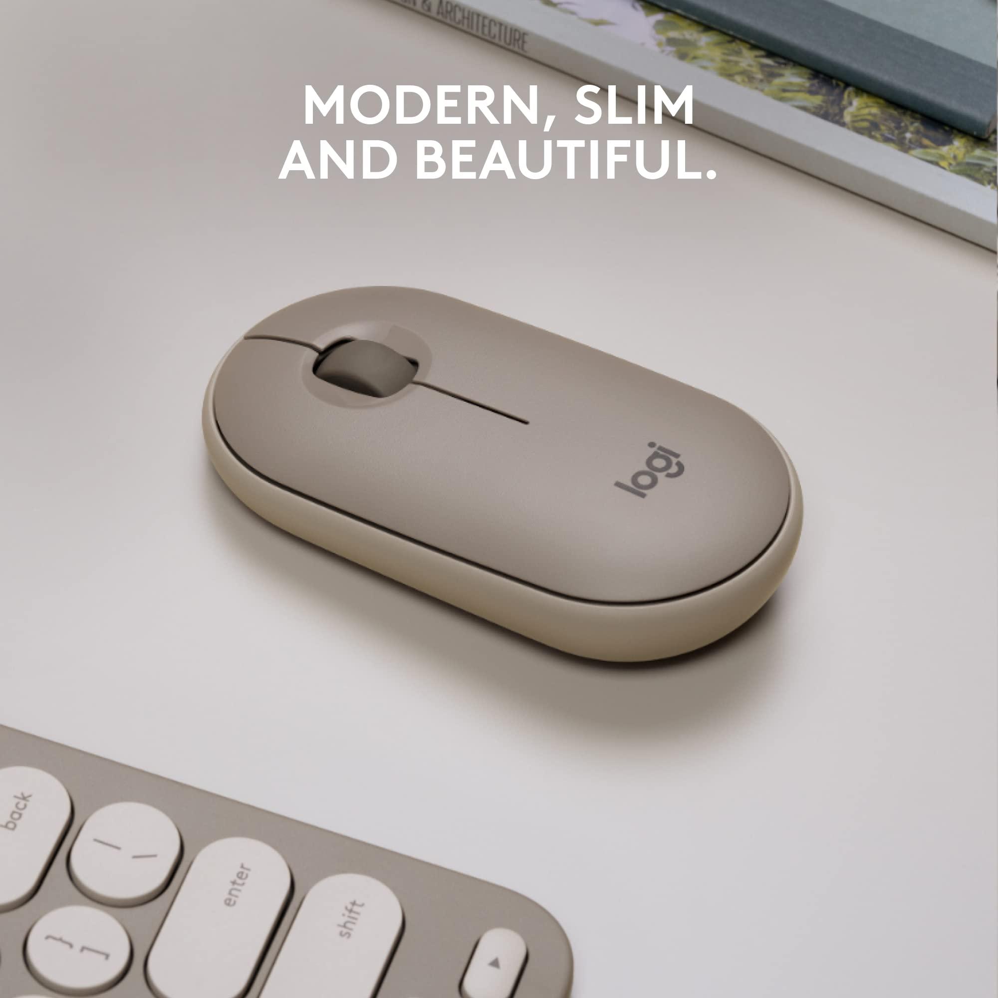 Logitech Pebble Wireless Mouse with Bluetooth or 2.4 GHz Receiver, Silent, Slim Computer Mouse with Quiet Clicks, for Laptop/Notebook/iPad/PC/Mac/Chromebook - Sand - Image 2