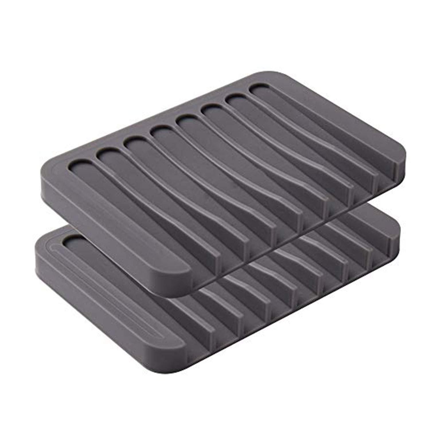 2PCS Soap Dish Holder, Premium Silicone Soap Dishes for Shower Bathroom Kitchen Sinks， Soap Tray Saver Drainer, Self-draining Waterfall, Non-Slip Design, Easy Cleaning (Gray) - Image 1